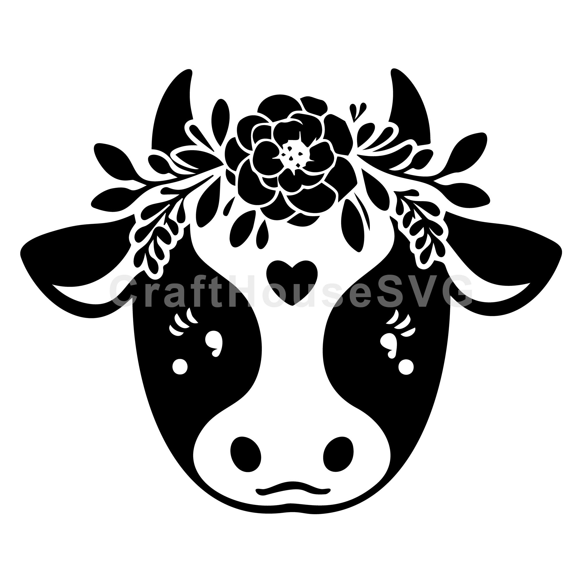 Chic Cow With Floral Headband SVG