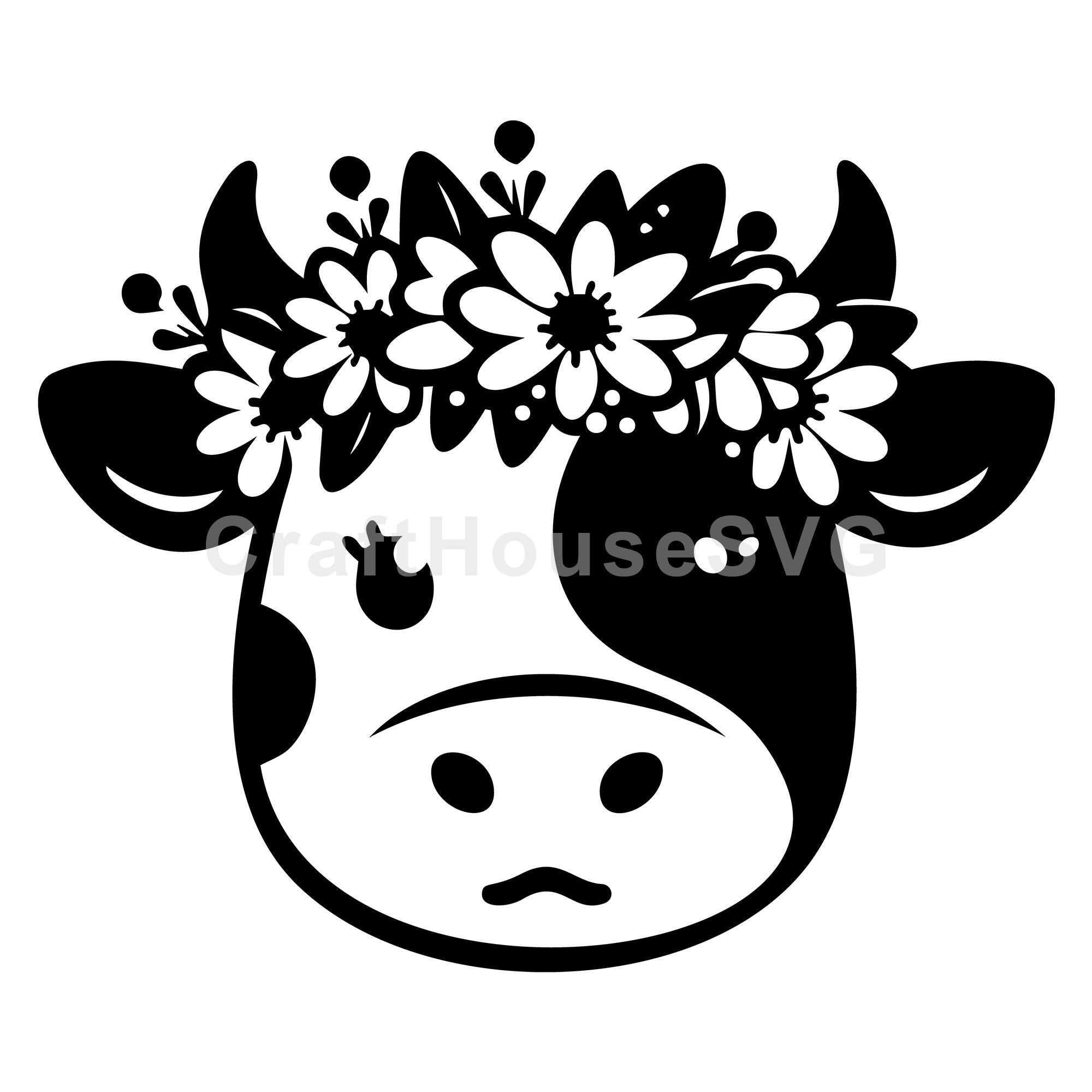 Cow With Daisy Flower Crown SVG