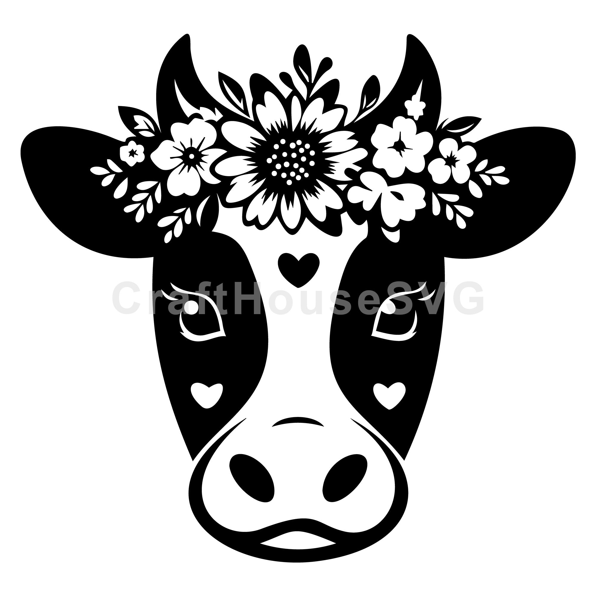 Cow Face With Floral Garland SVG