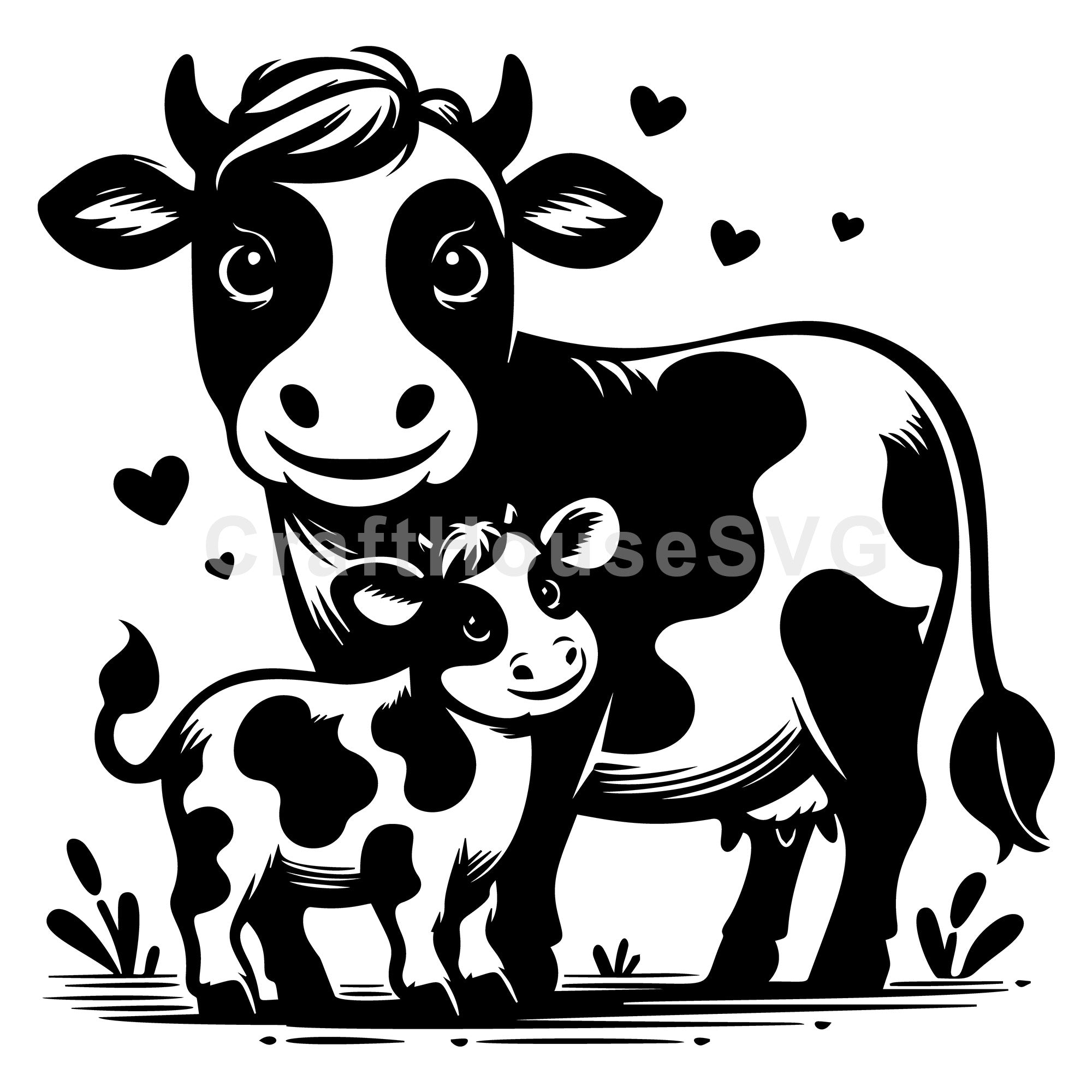 Happy Cow And Calf With Hearts SVG