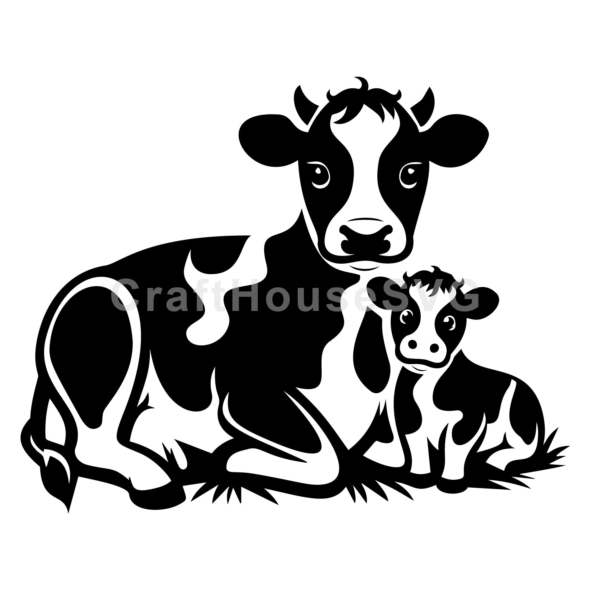 Resting Cow And Calf SVG