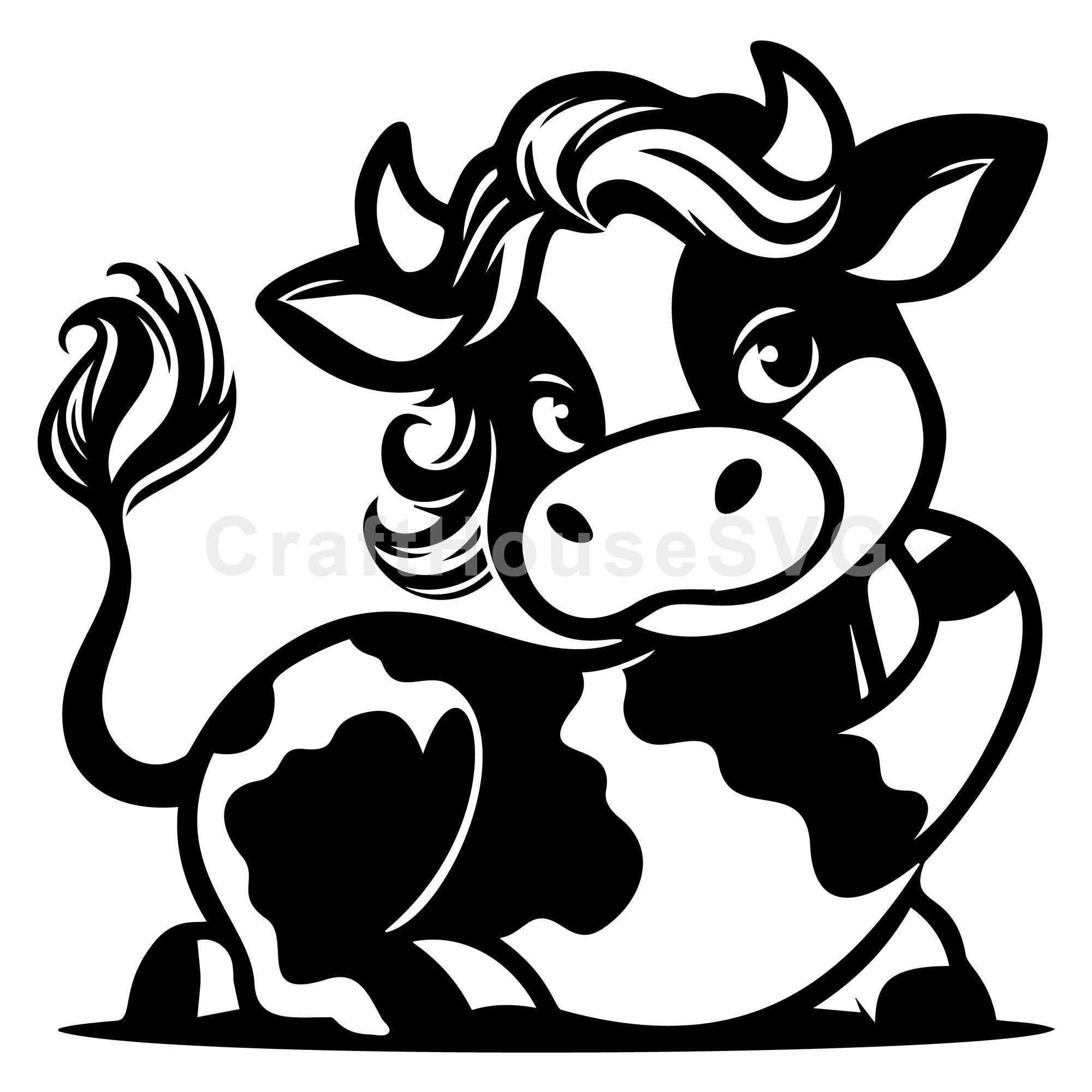 Relaxed Cow With Wavy Hair SVG