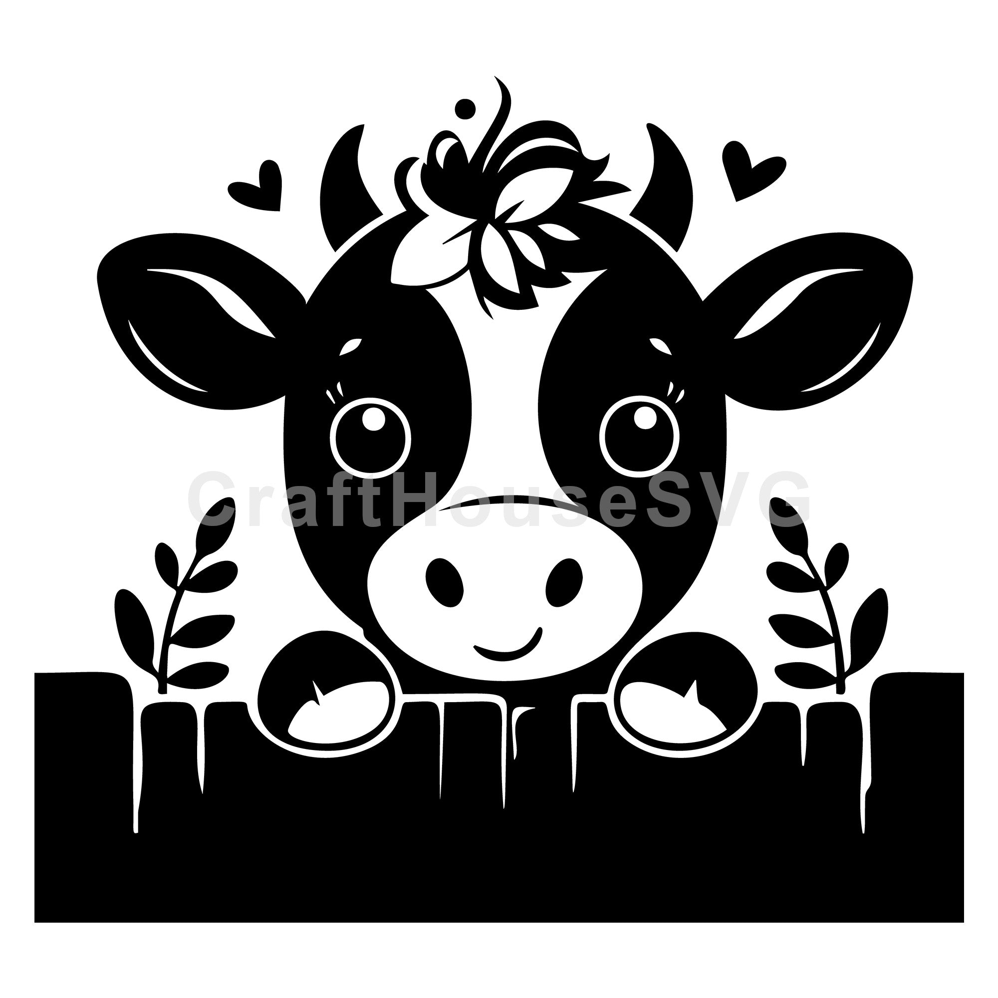 Peeking Cow Over Fence SVG