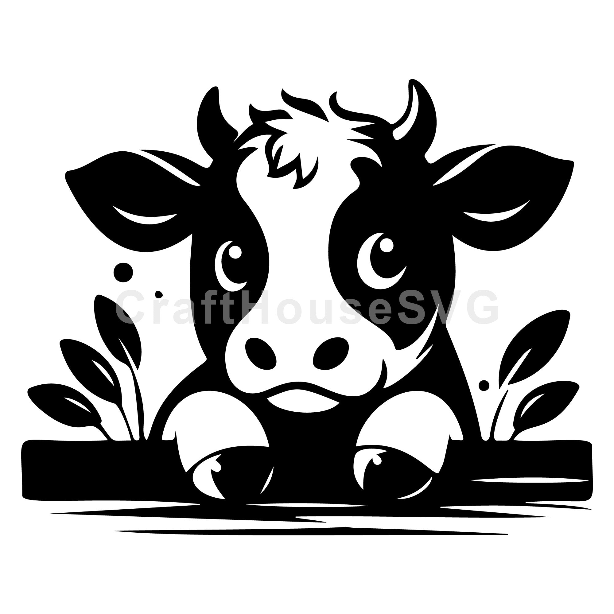 Playful Peeking Cow With Leaves SVG