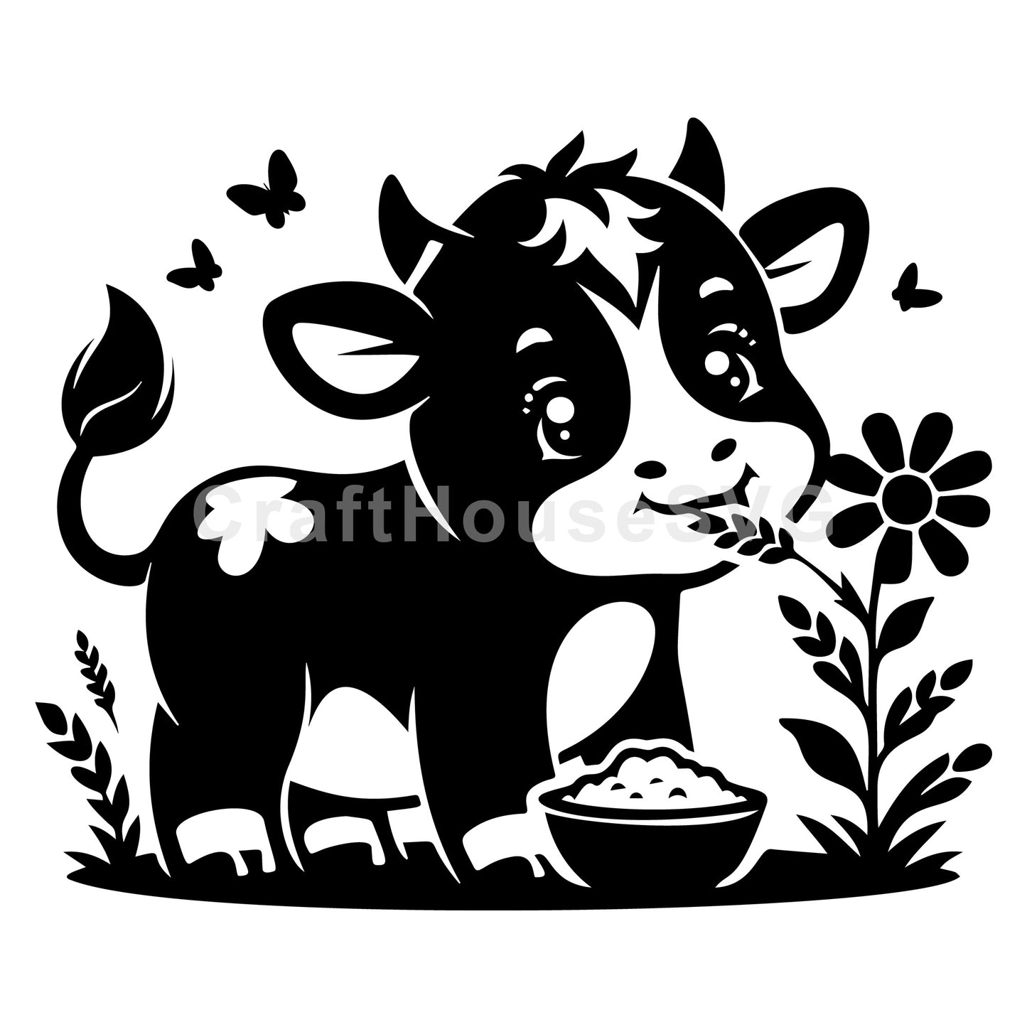 Cow Eating With Flower SVG
