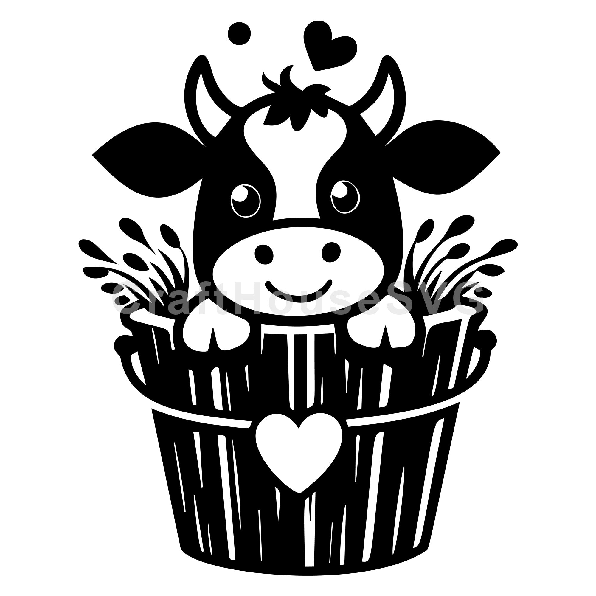 Cow In Heart Decorated Bucket SVG