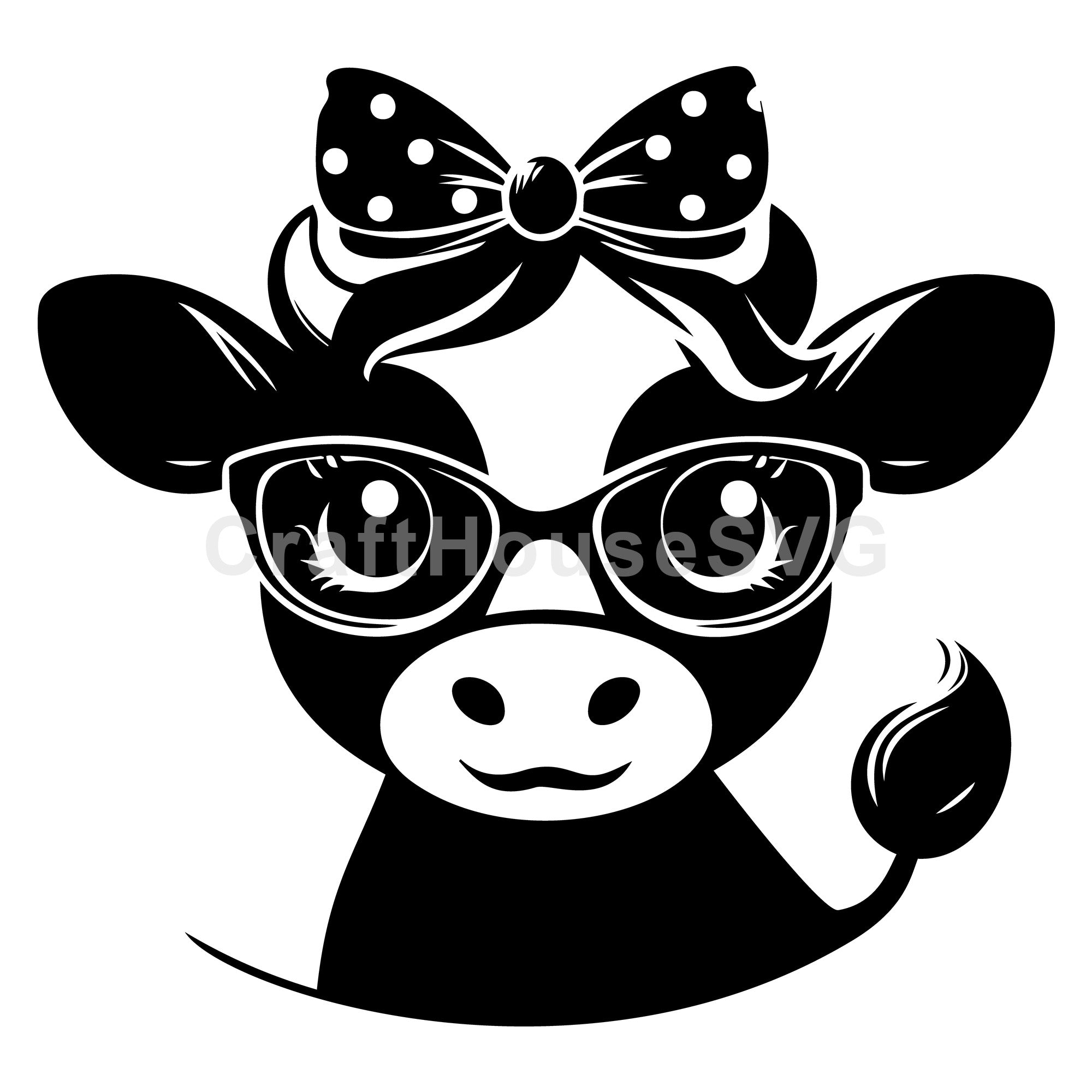 Cow With Bow And Glasses SVG