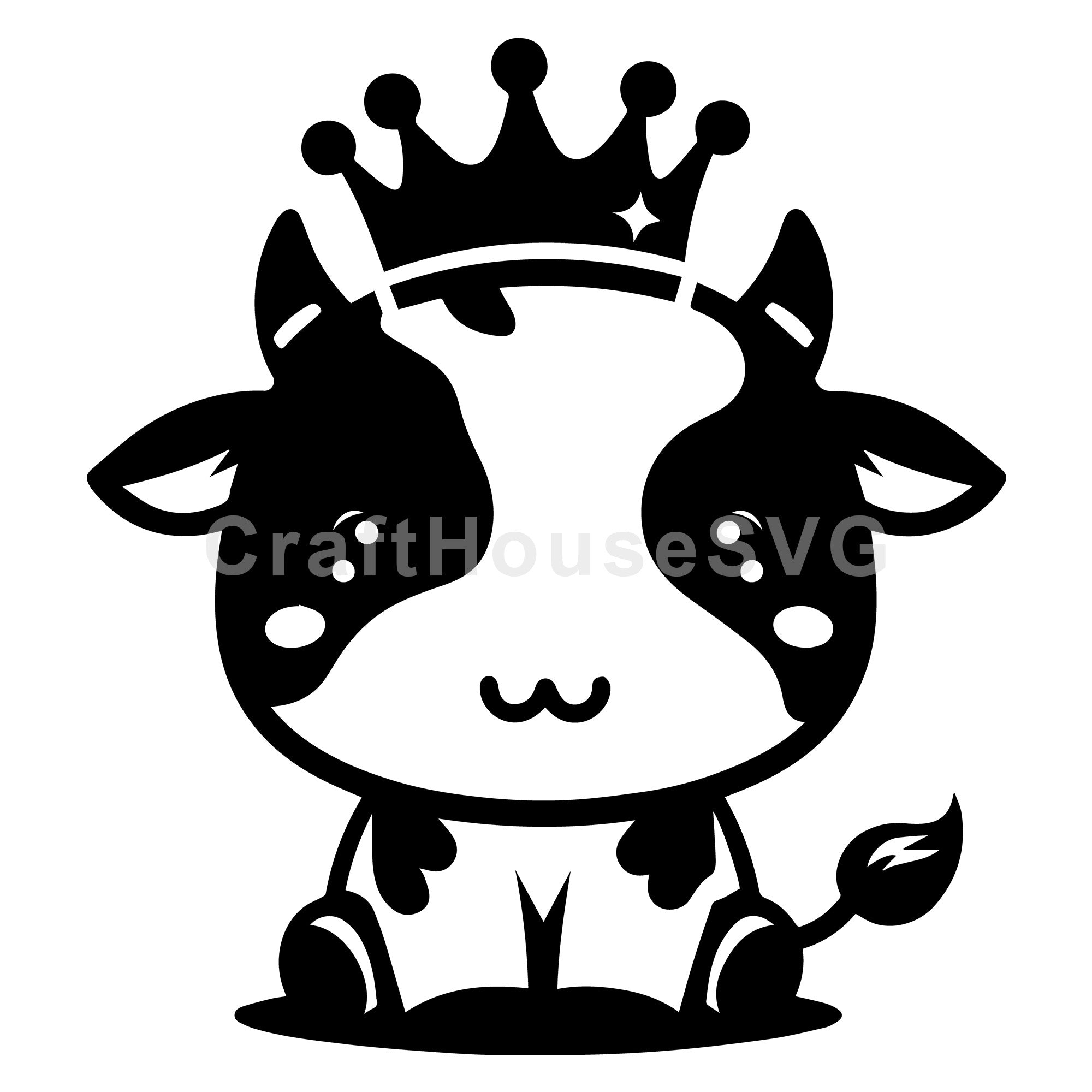 Cute Sitting Cow with Crown SVG