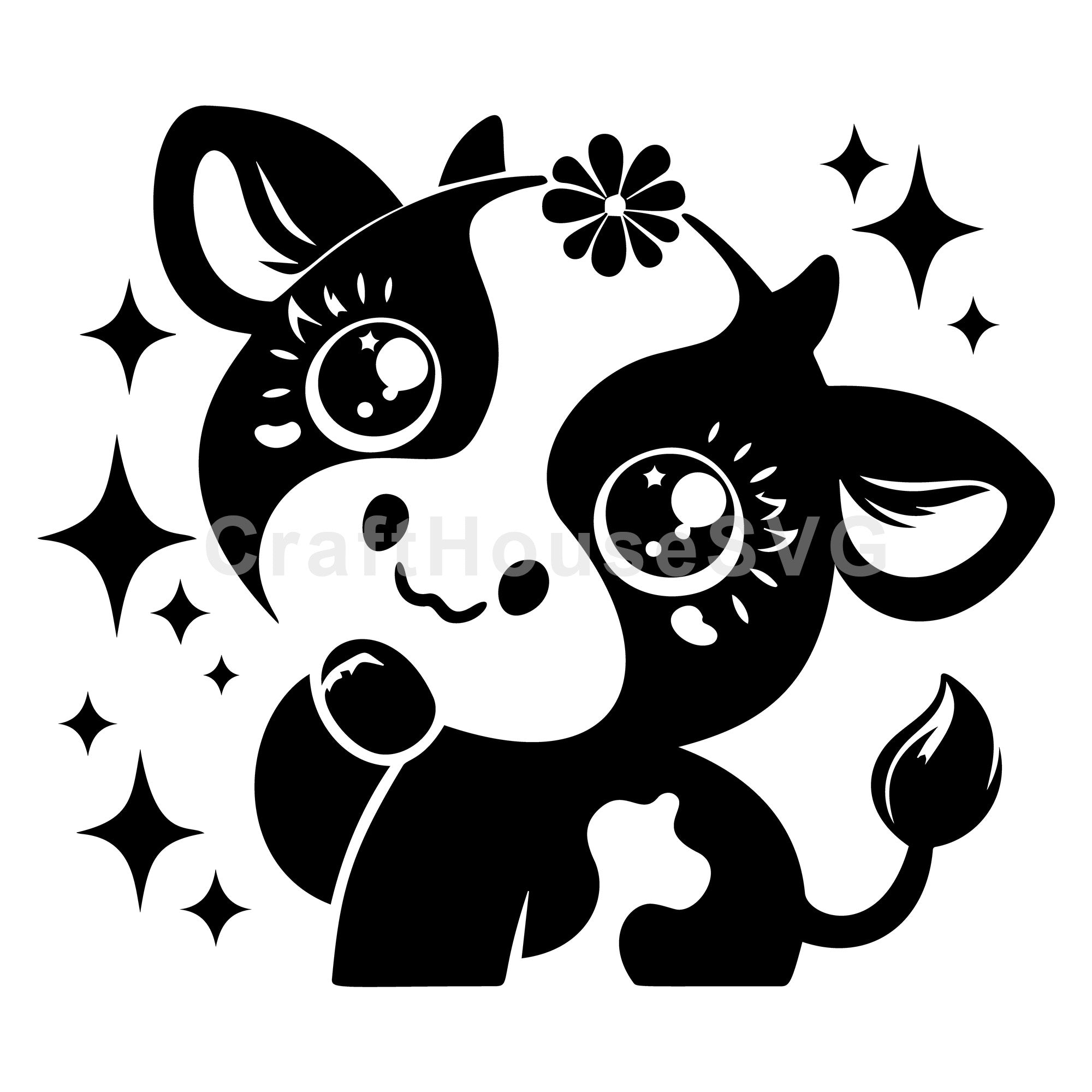 Sparkling Cow With Flower SVG