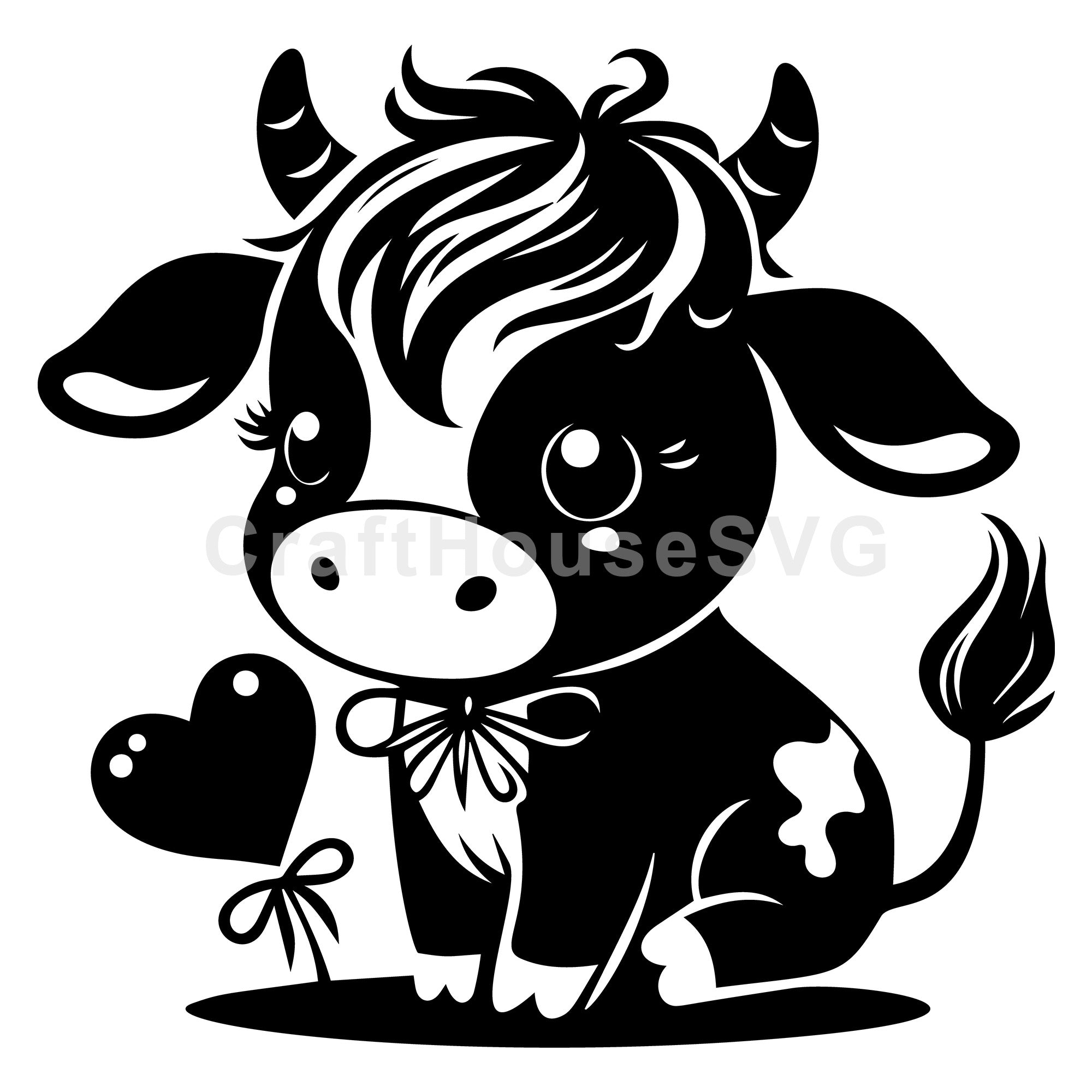 Cute Cow With Bow And Heart SVG