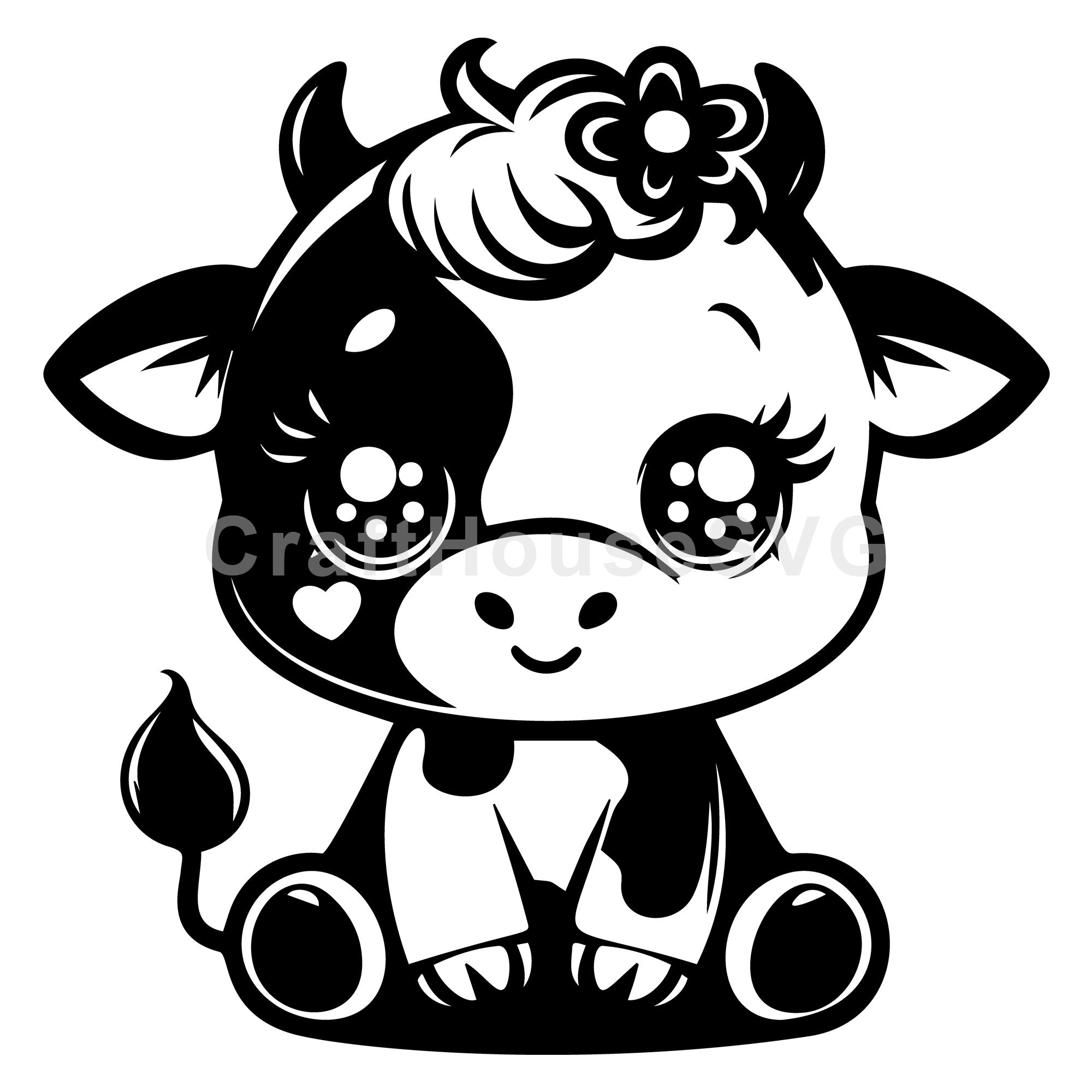 Cow With Flower And Heart SVG