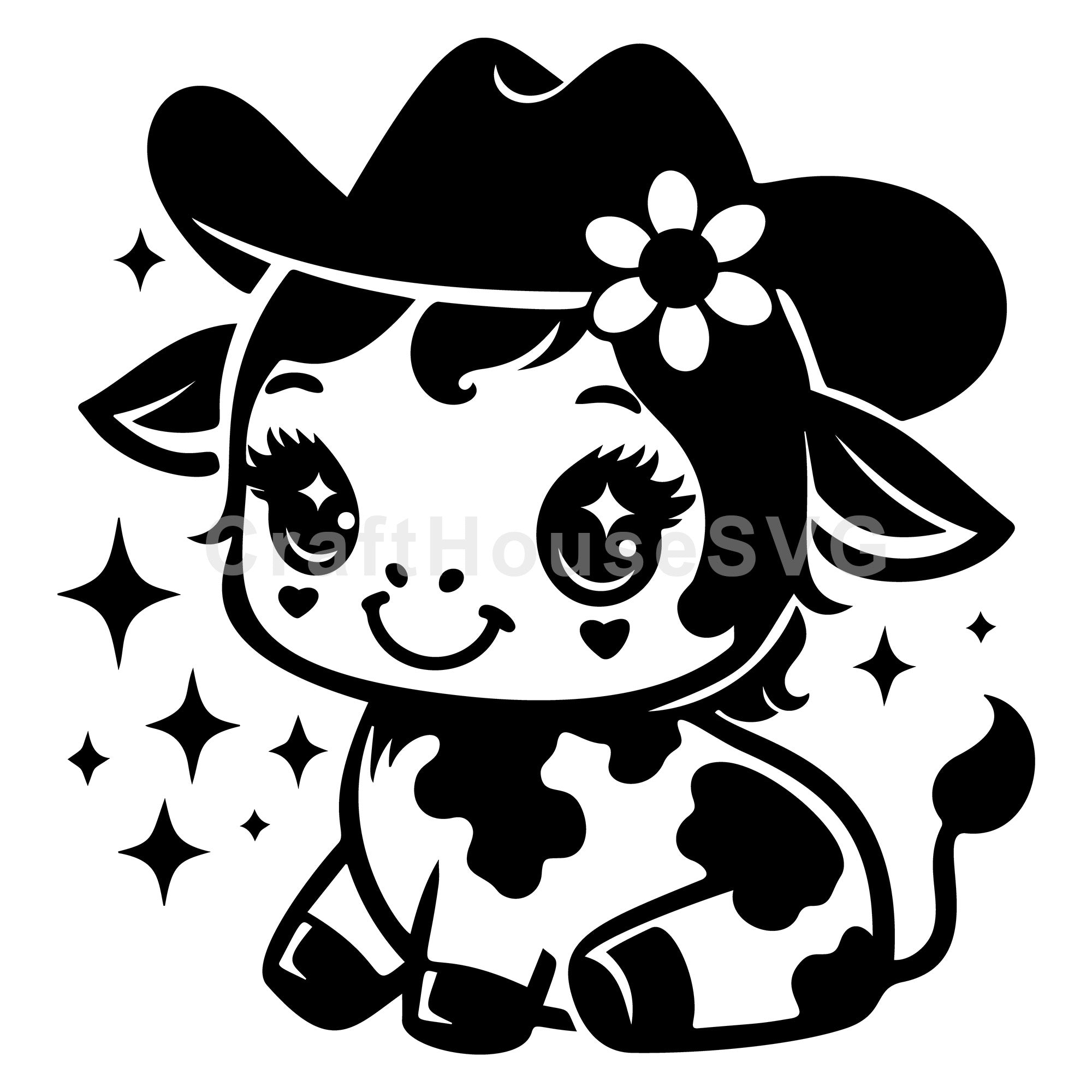 Cow In Sparkling Cowboy Hat SVG