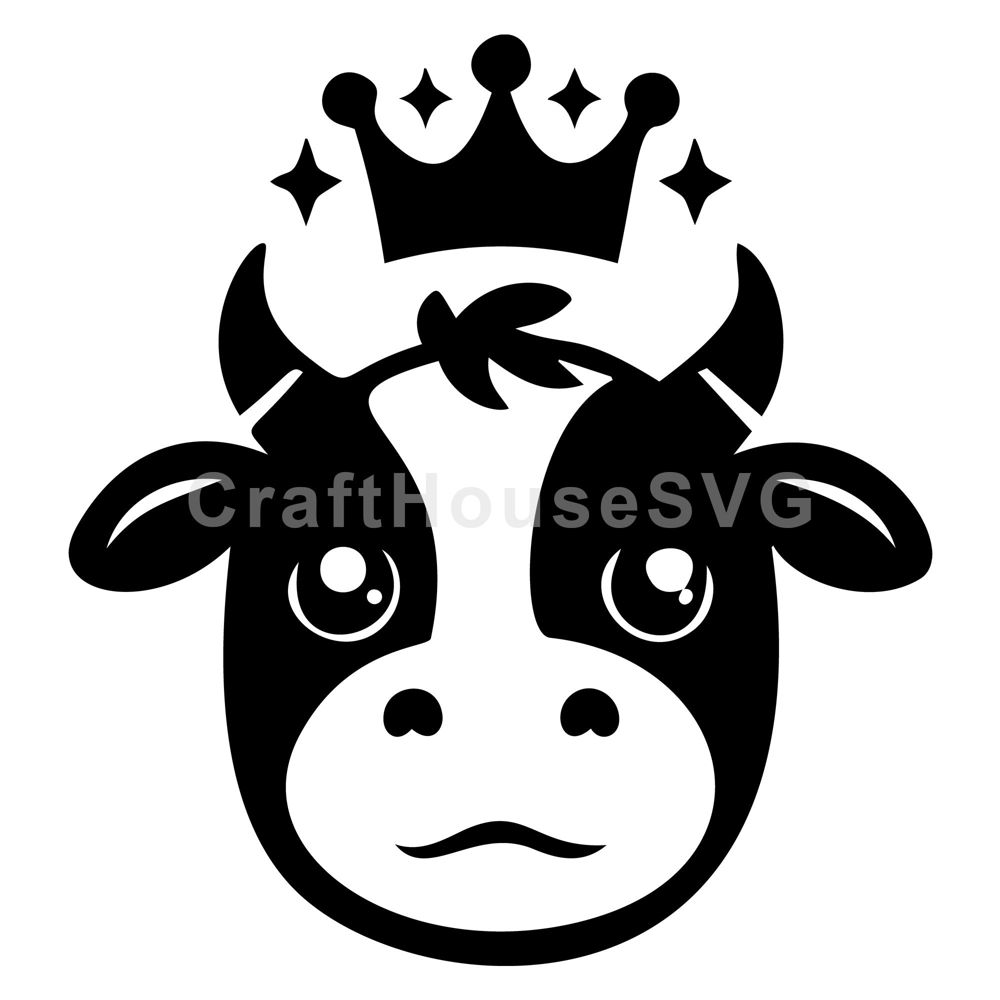 Cute Cow Face with Crown SVG