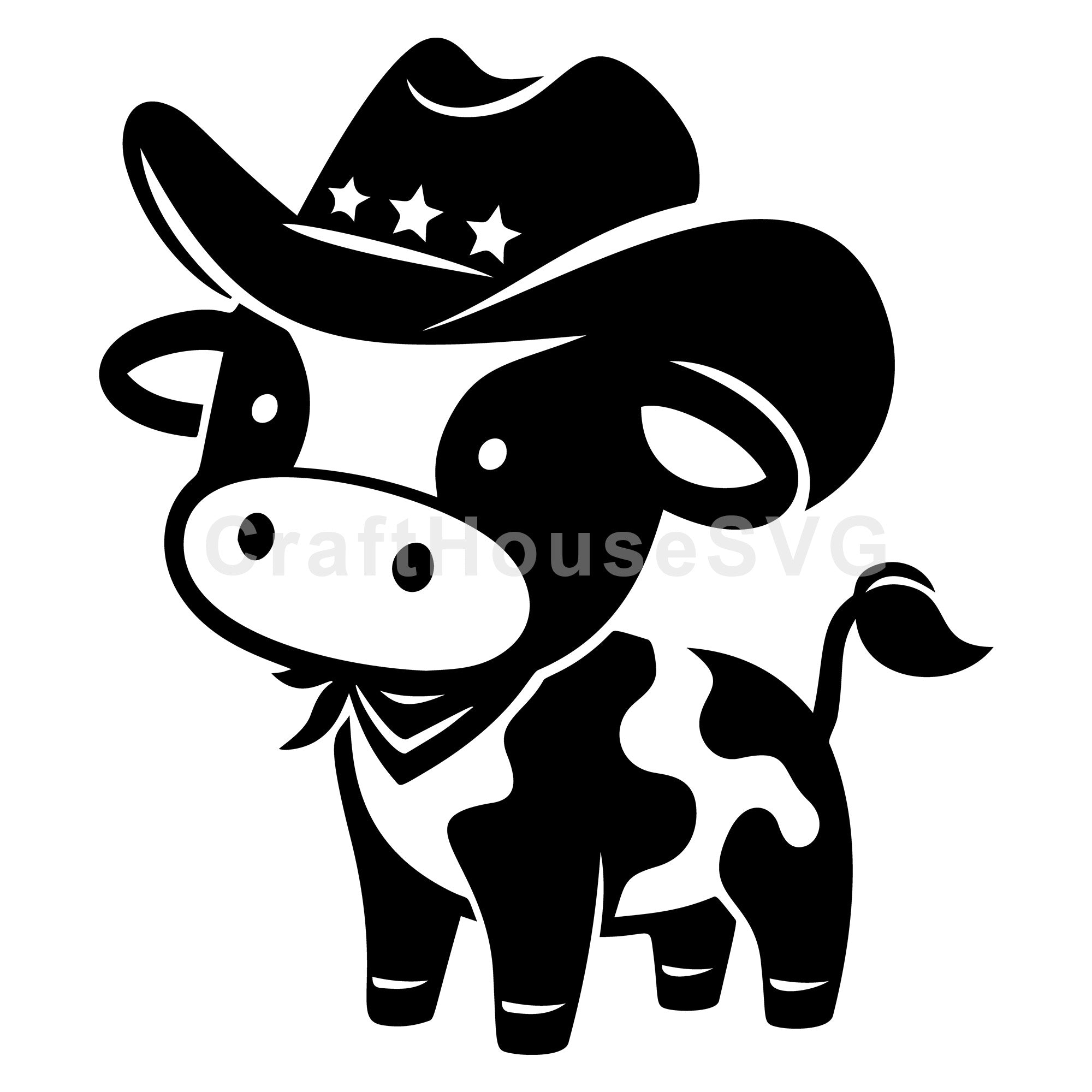 Cute Cow With Stars On Cowboy Hat SVG