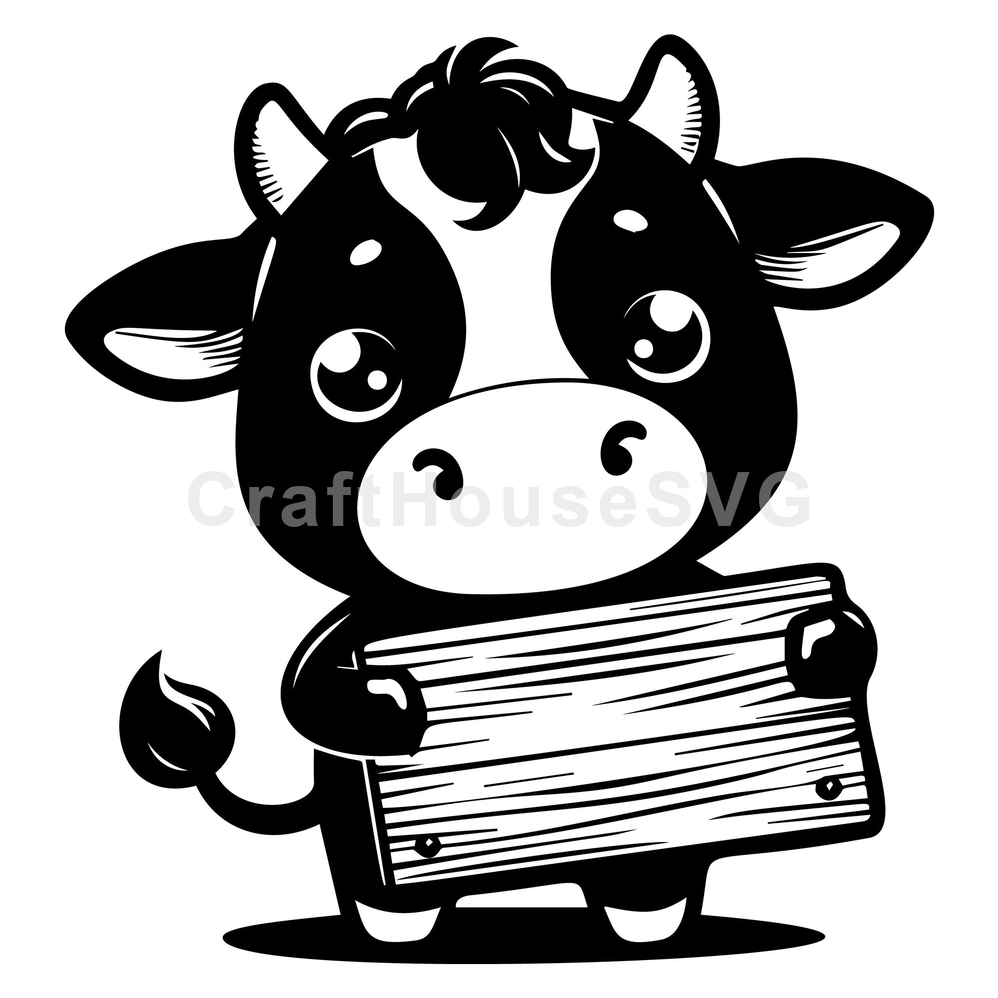 Adorable Cow With Wooden Plank SVG