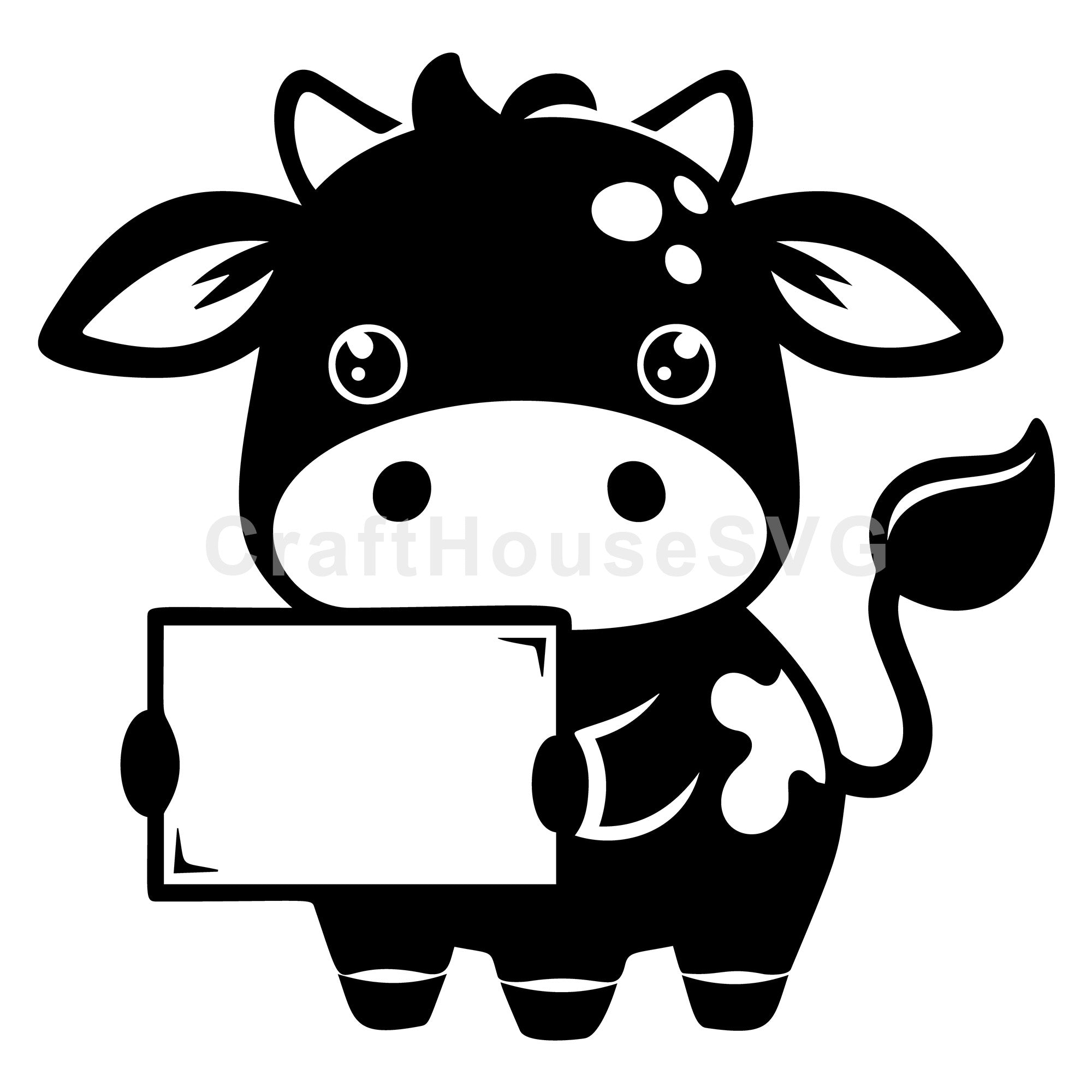 Cute Cow Holding Rectangle Sign SVG