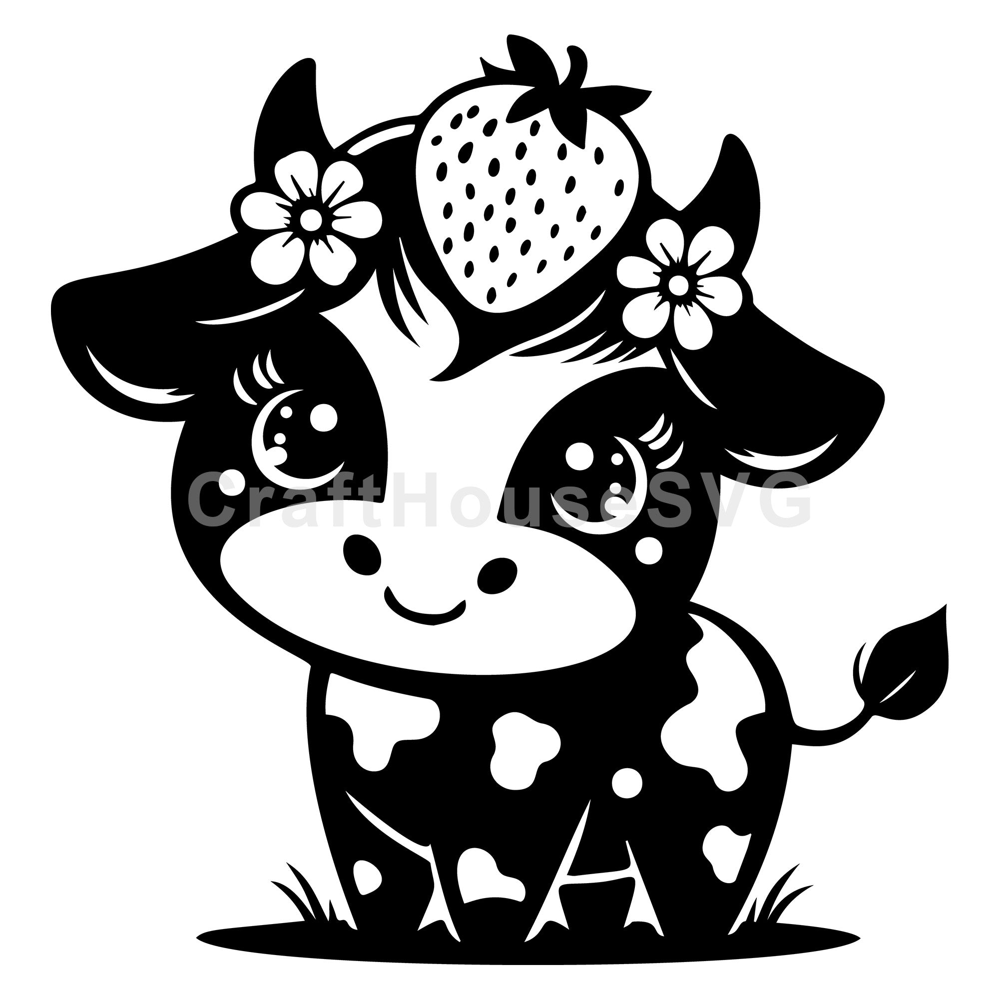 Cow With Strawberry Headband SVG