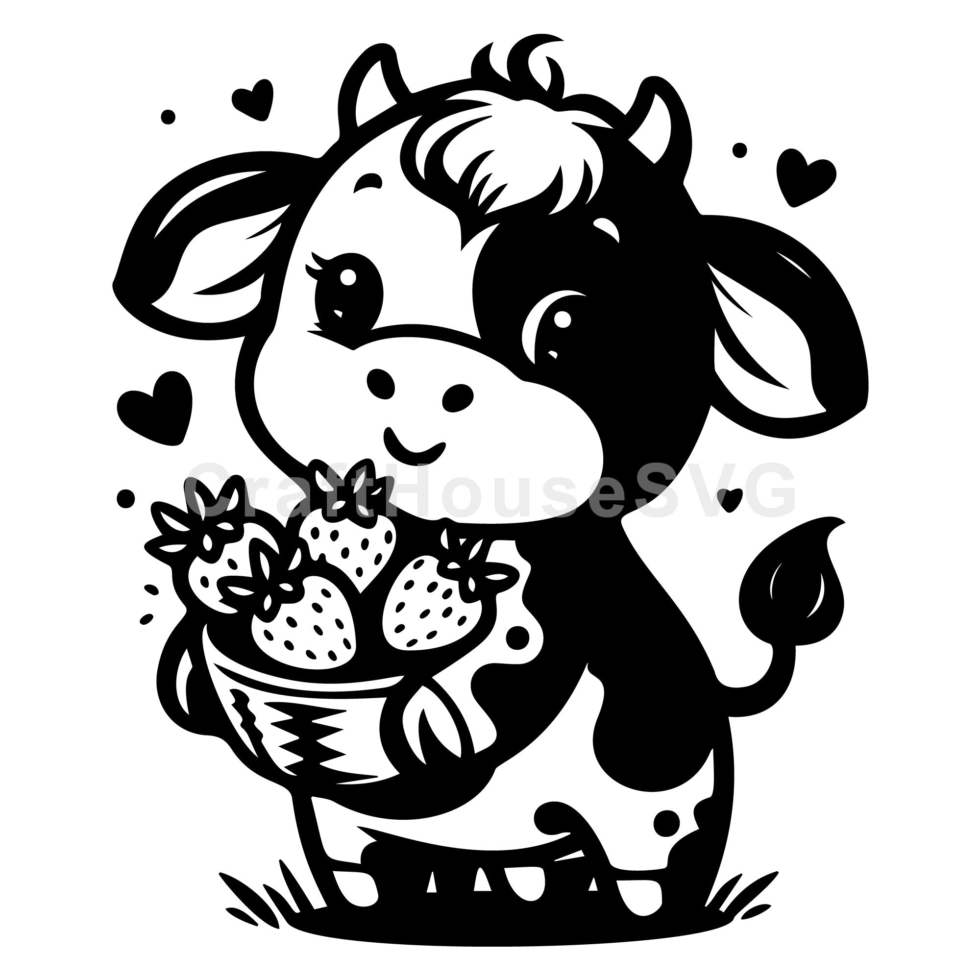 Cow Carrying Basket Of Strawberries SVG