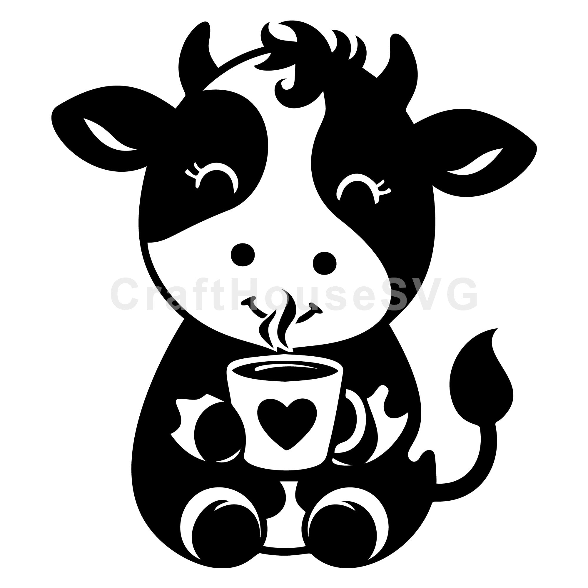 Cow Holding Coffee Cup SVG