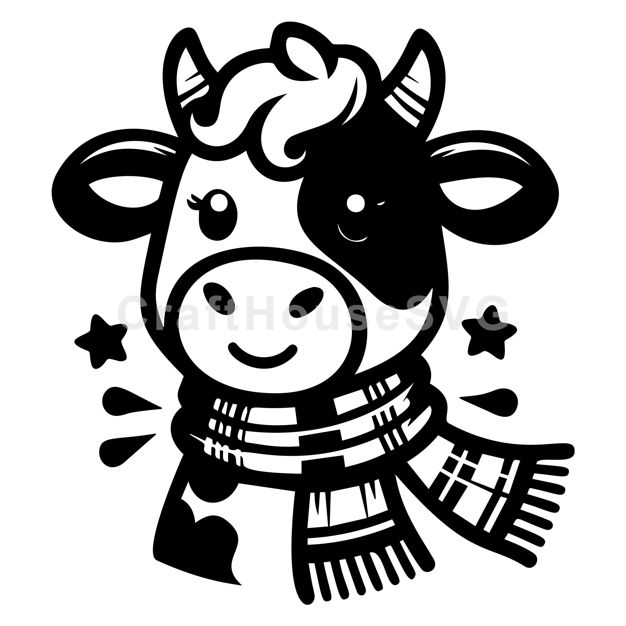 Adorable Cow in Scarf SVG