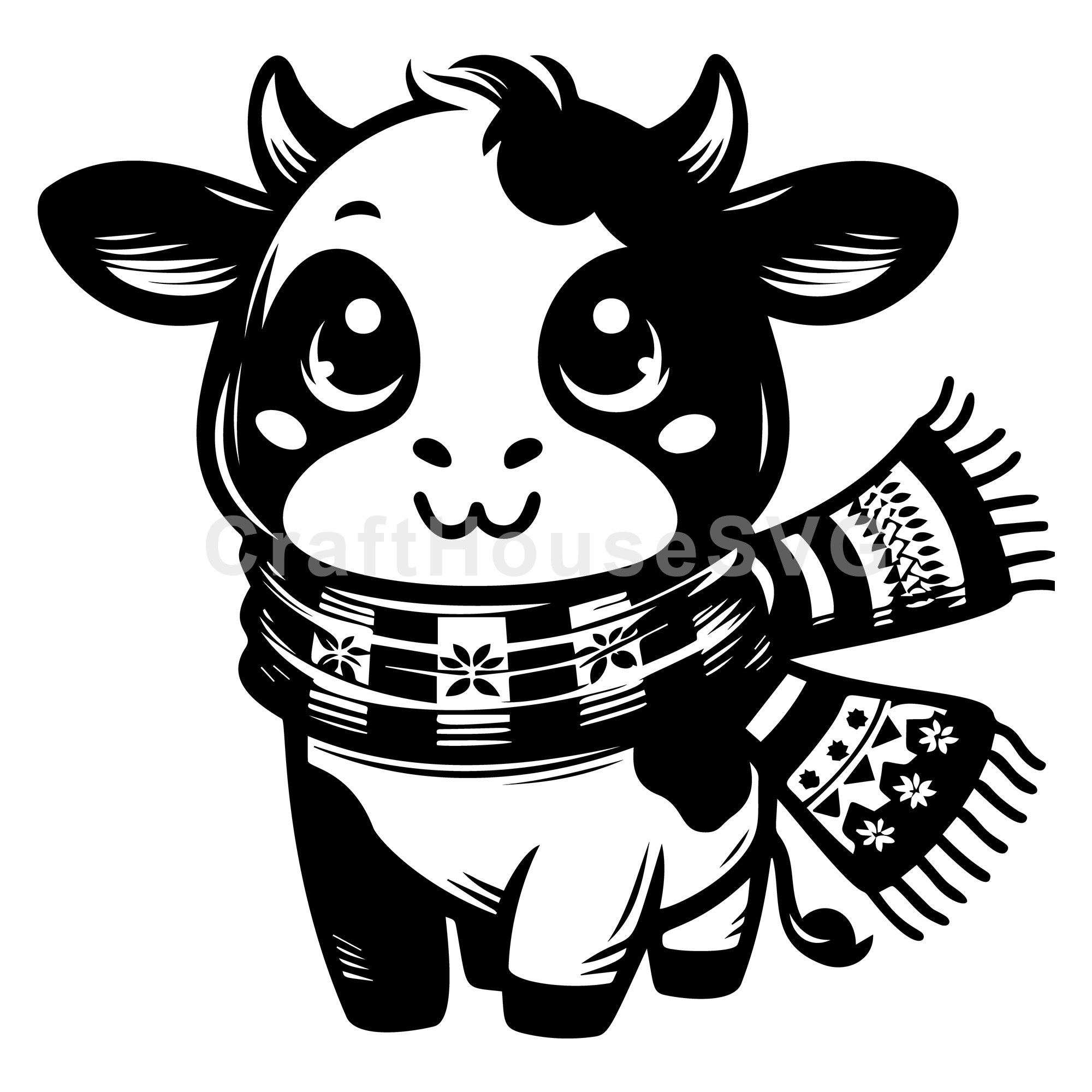 Happy Cow with Festive Scarf SVG