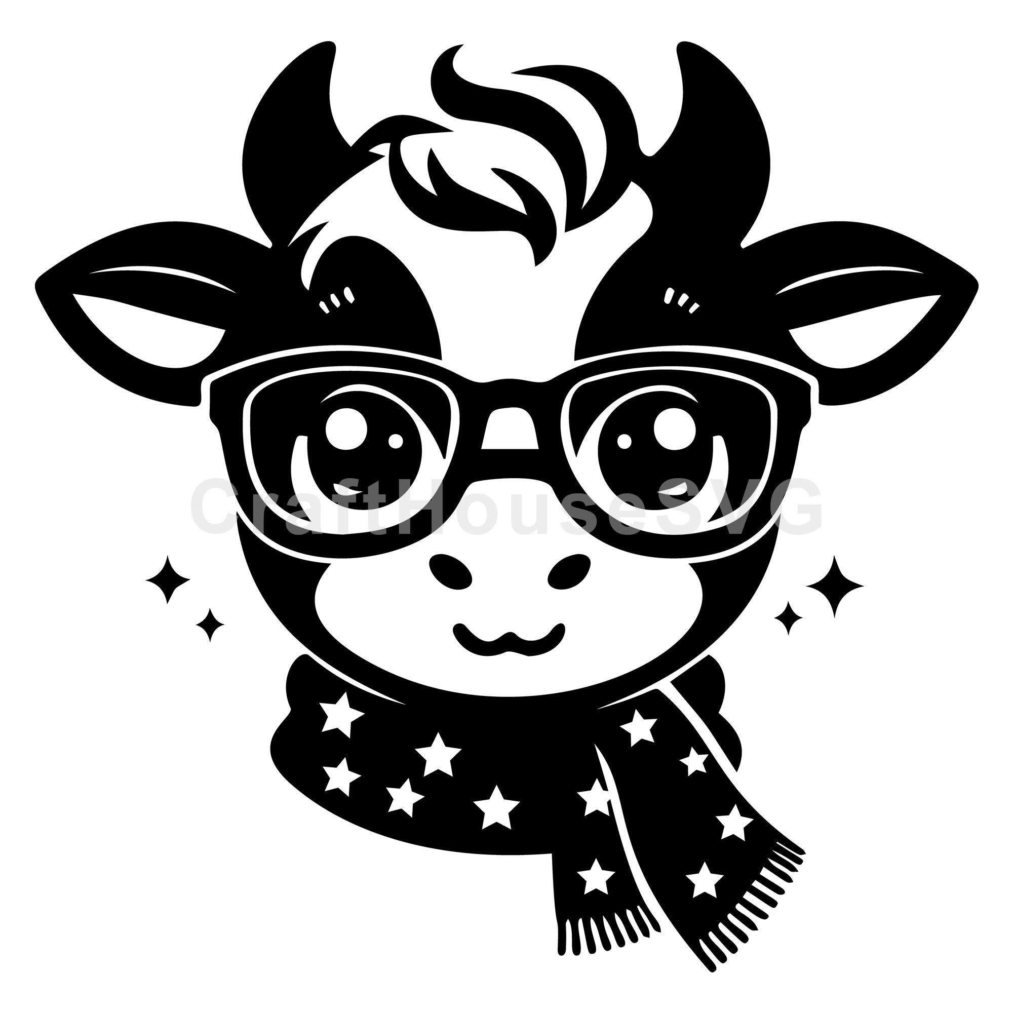 Cow Wearing Glasses and Scarf SVG