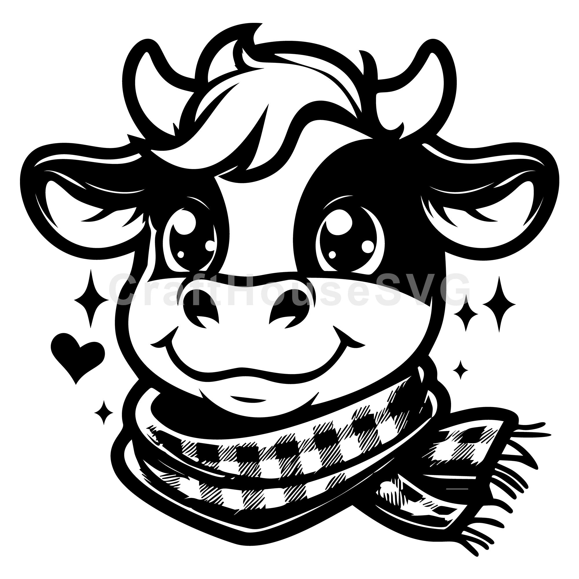 Smiling Cow with Cozy Scarf SVG