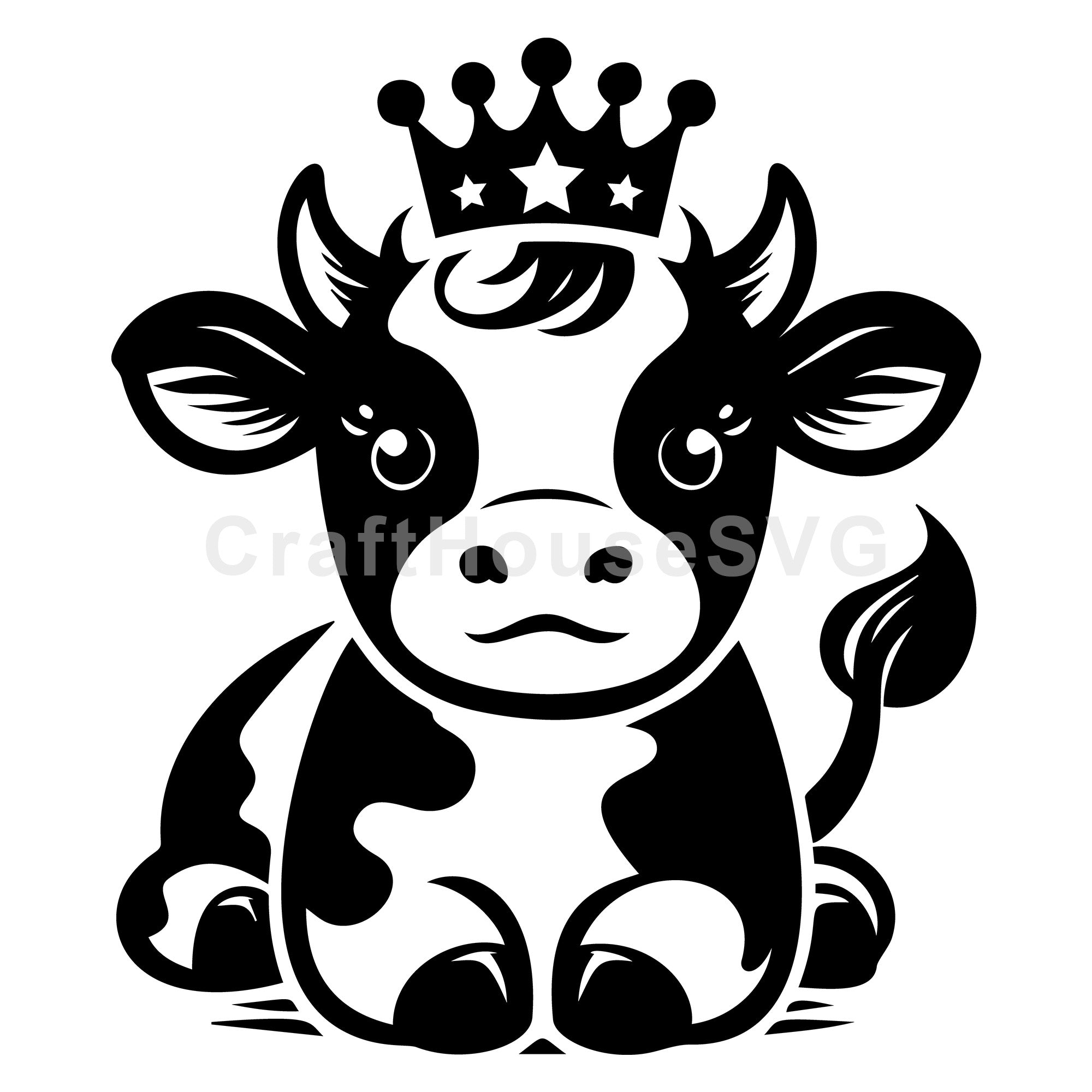 Cute Sitting Cow with Crown SVG