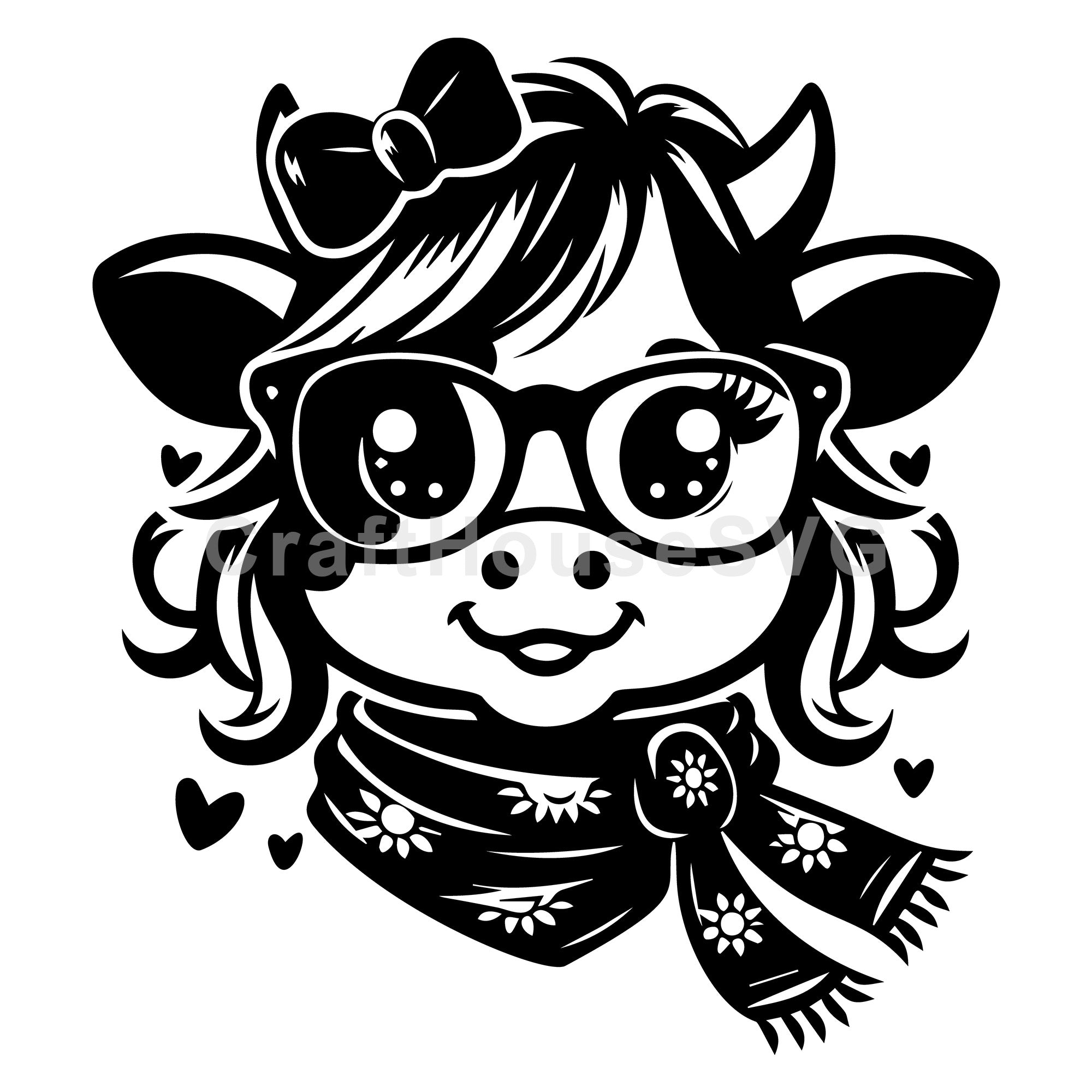 Cute Cow with Glasses and Bow SVG