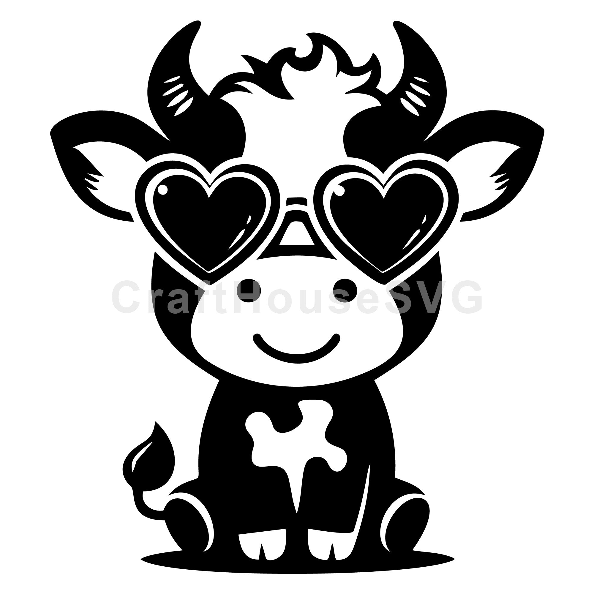 Adorable Calf With Heart Shaped Sunglasses SVG