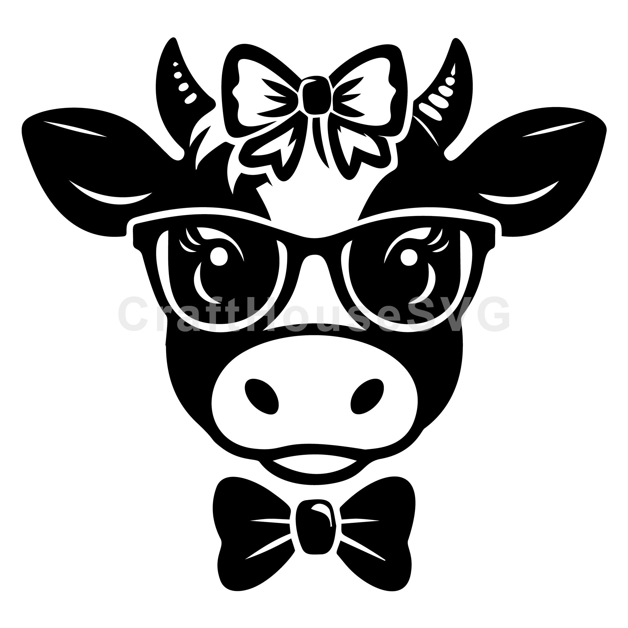 Cow with Glasses and Bow SVG