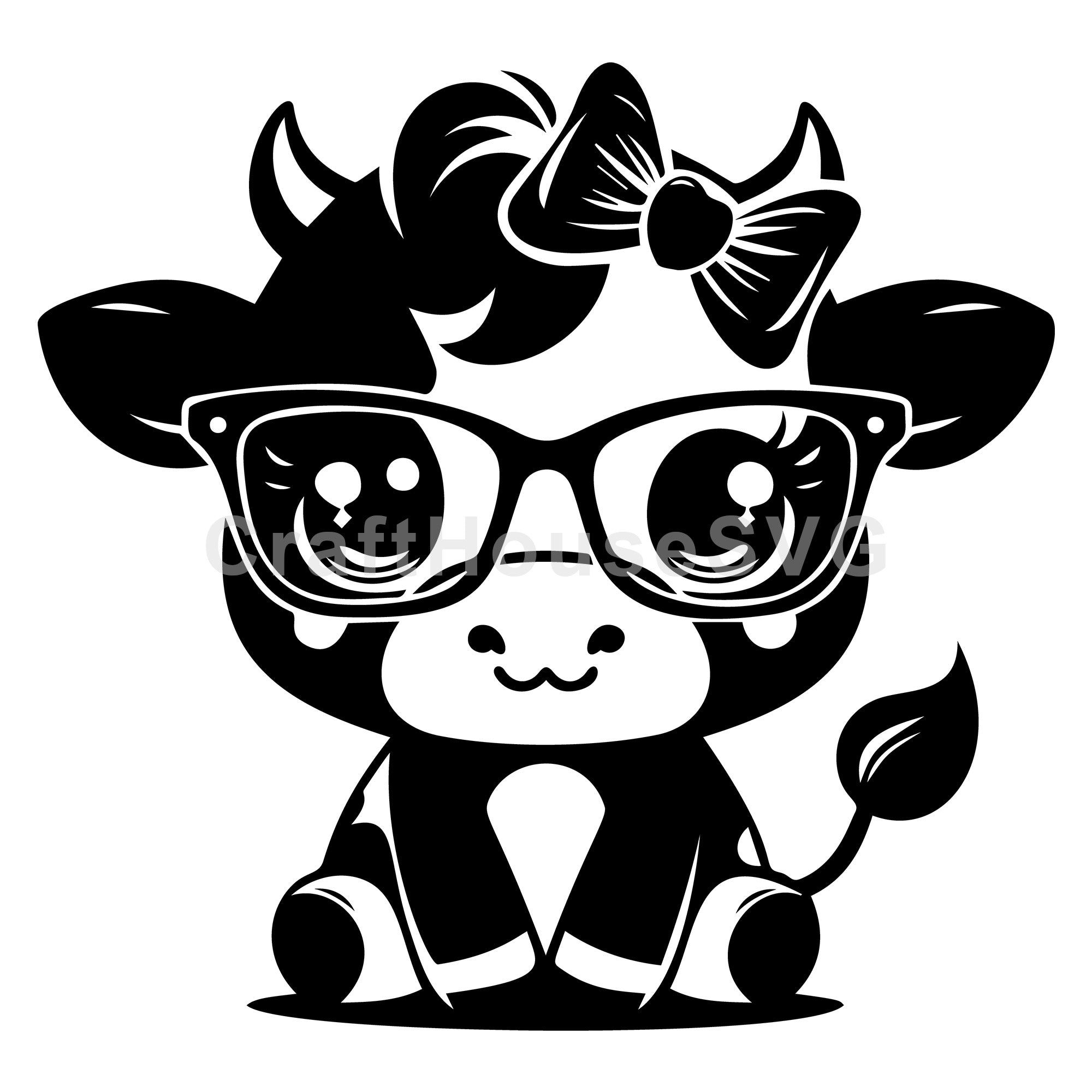 Adorable Cow with Bow and Glasses SVG