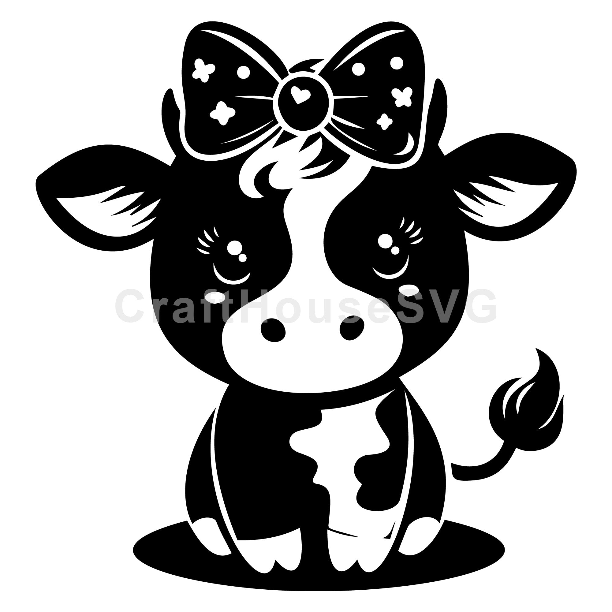 Cute Cow With Bow Sitting SVG