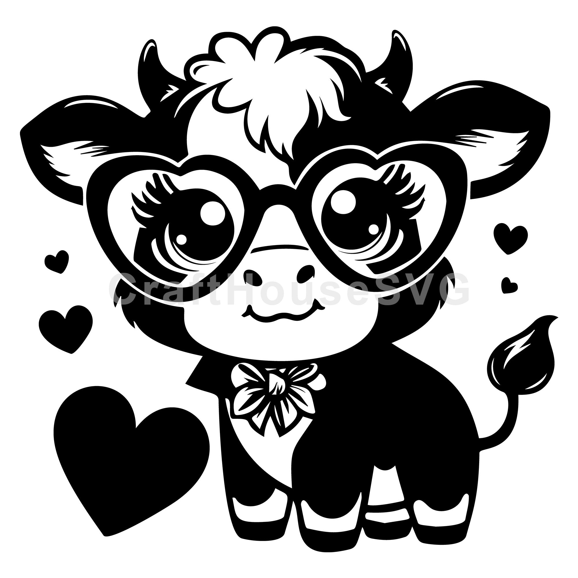 Heart Glasses Cow with Bow SVG