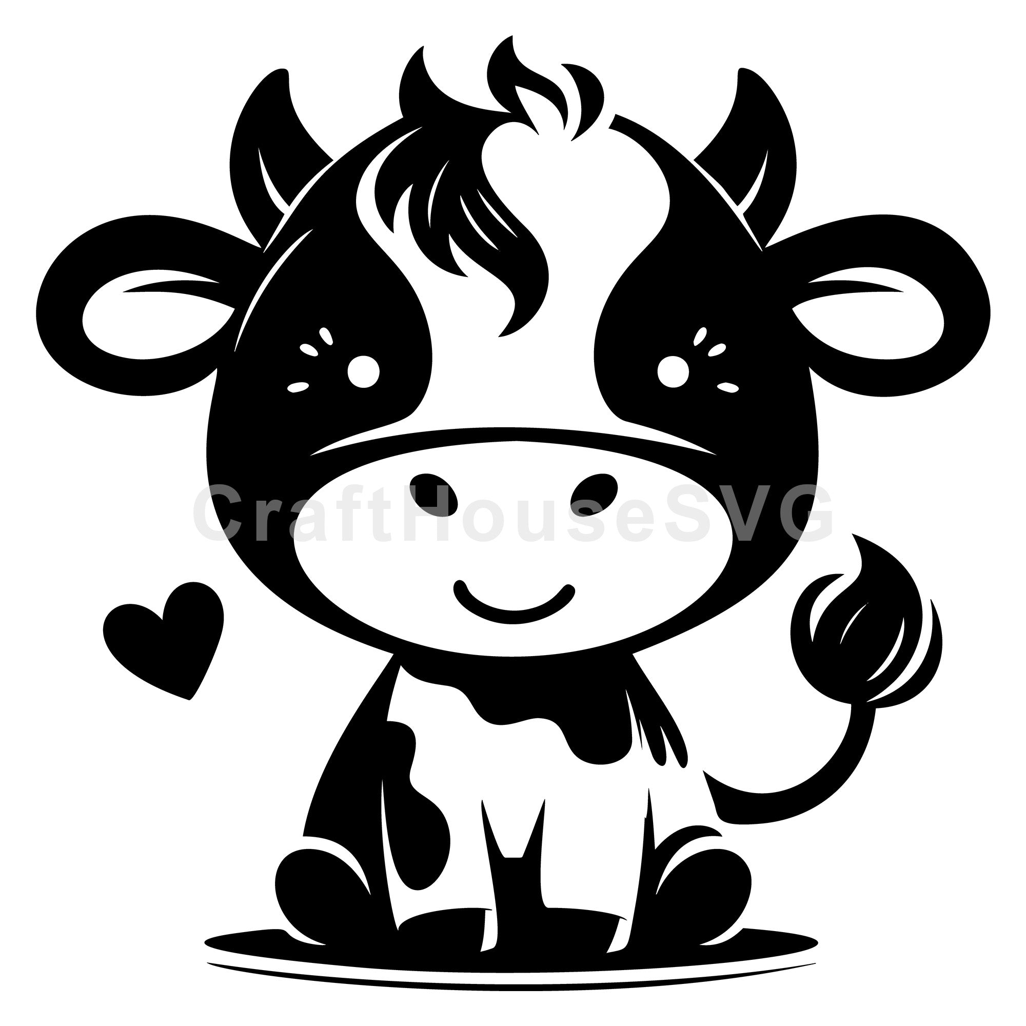 Cheerful Baby Cow Sitting With Heart SVG