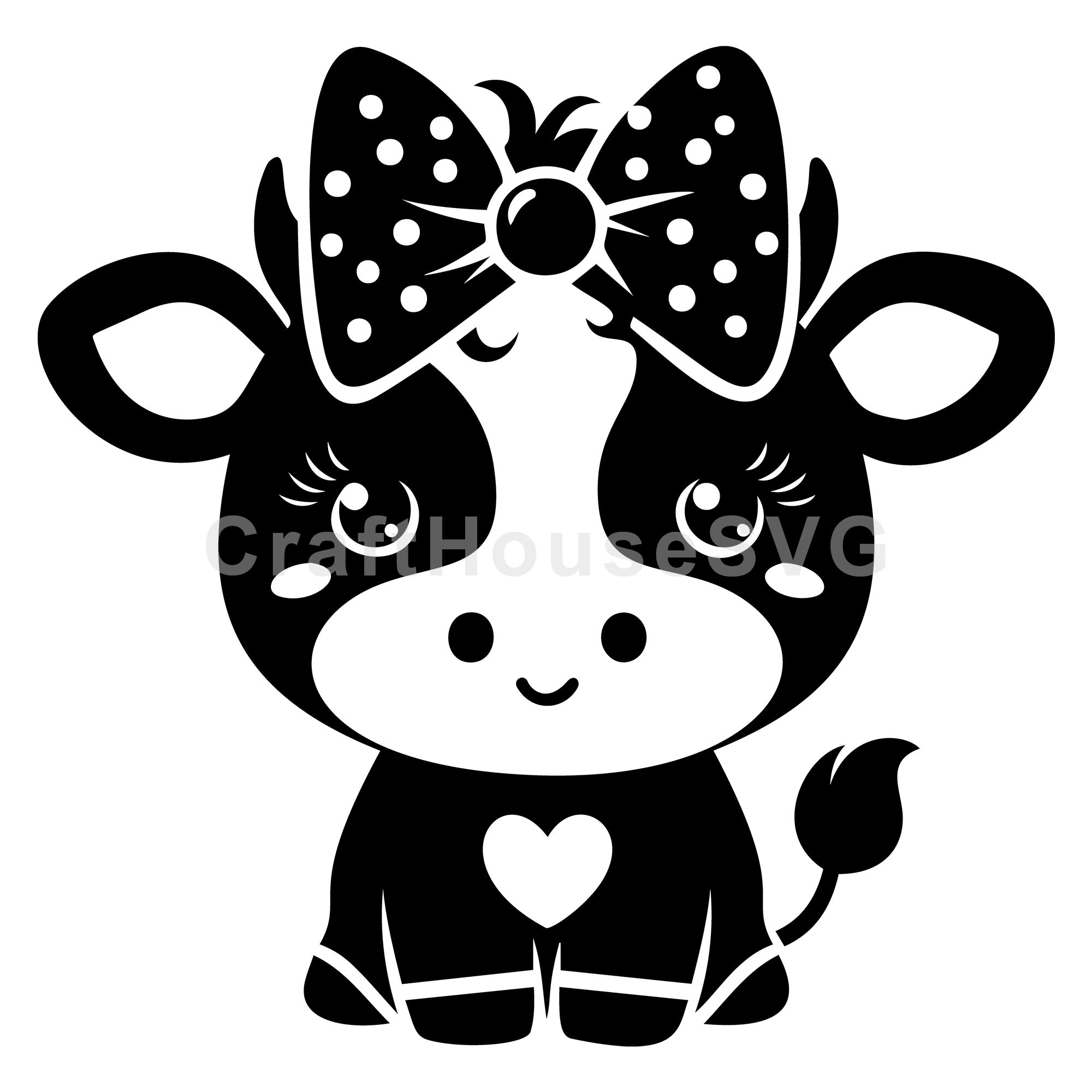 Cow With Heart And Bow SVG