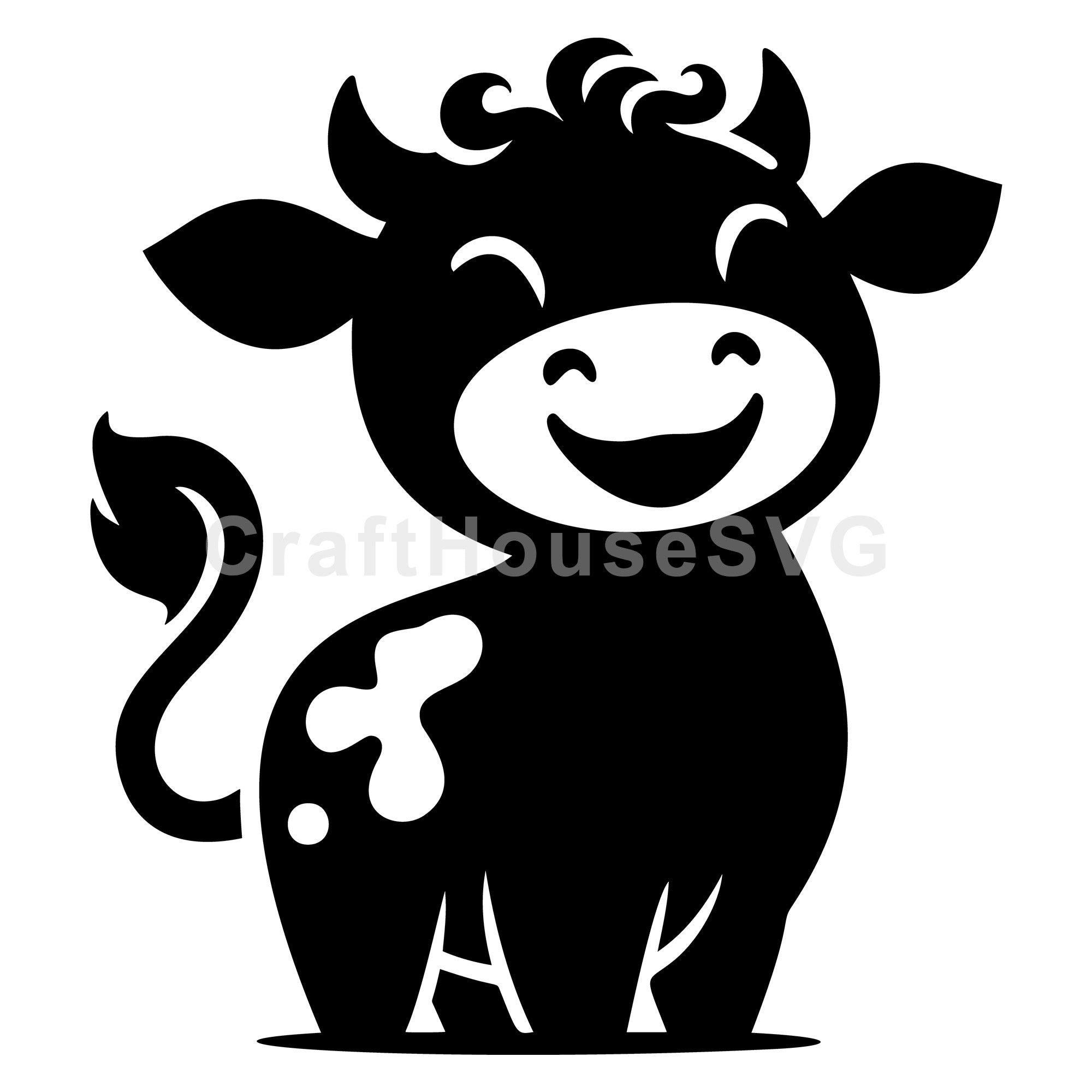 Happy Standing Cow with Tail Up SVG