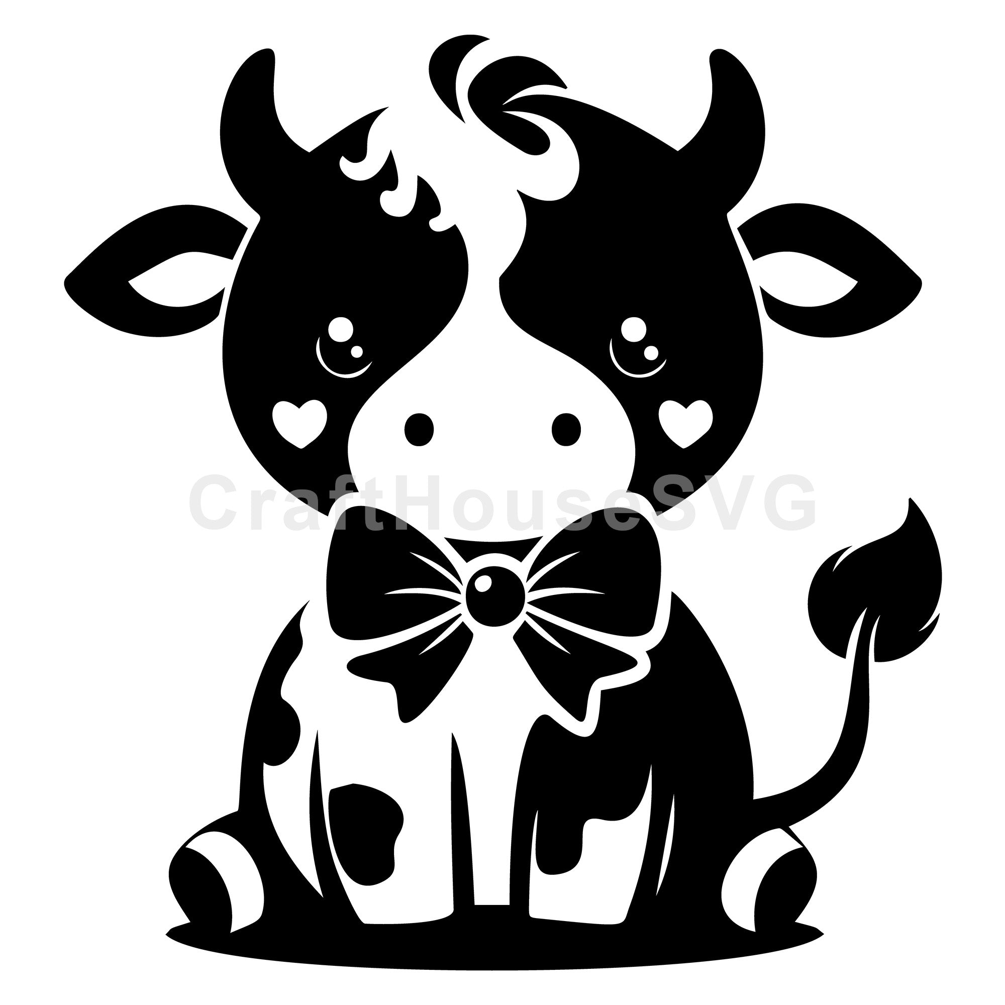 Cow With Heart Cheeks And Bow SVG