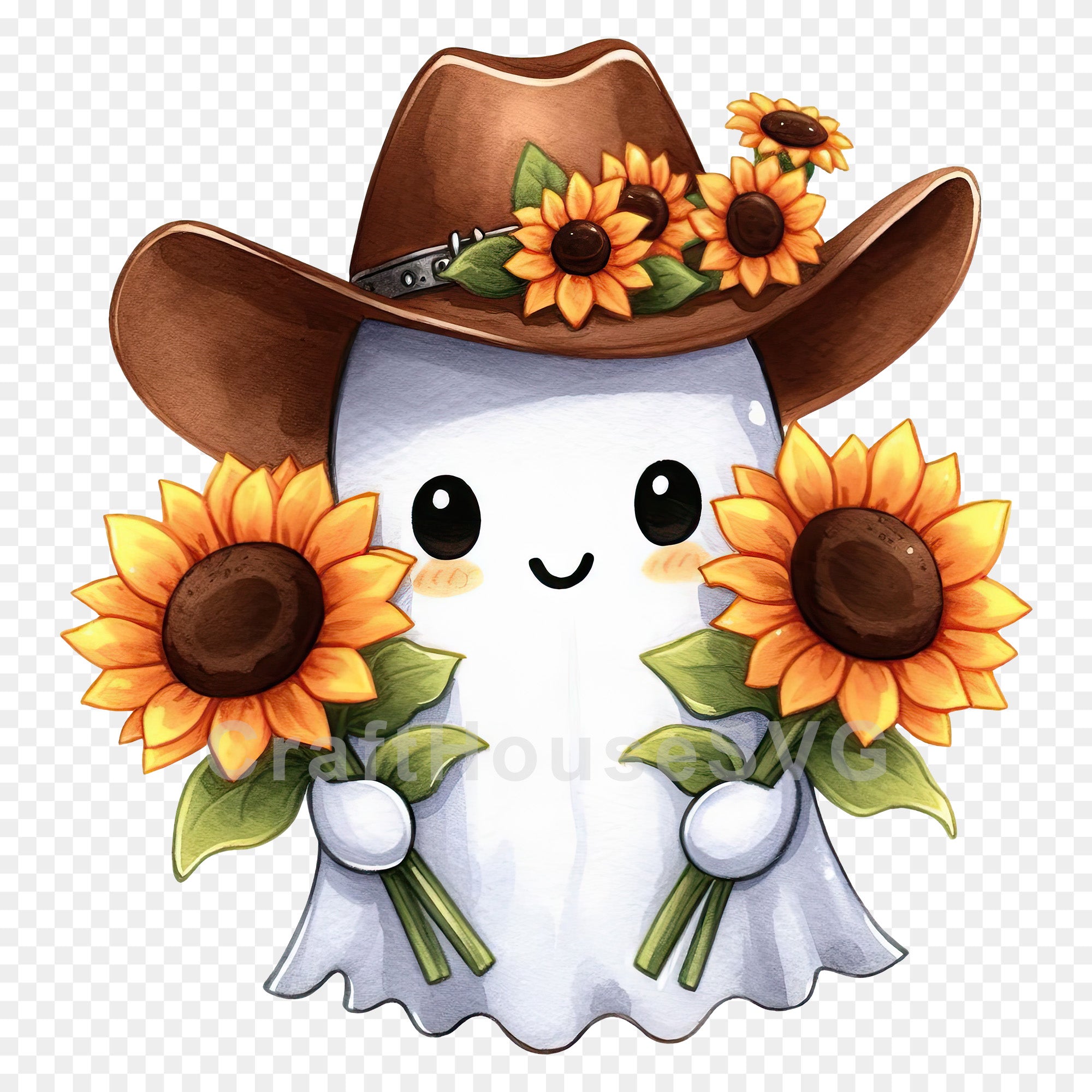 Cute Cowboy Ghost Sunflowers PNG Sublimation