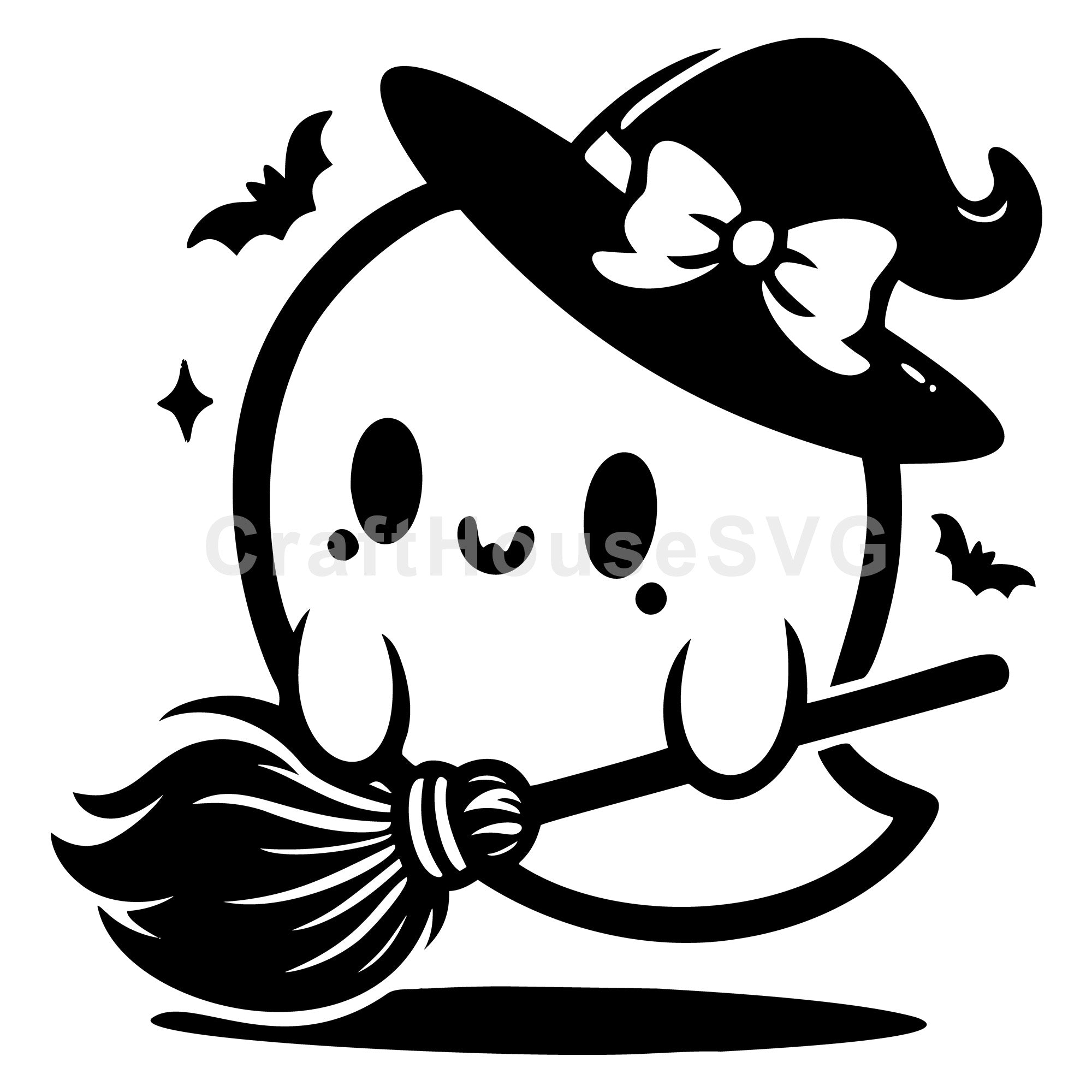 Witch Ghost Holding a Broom SVG