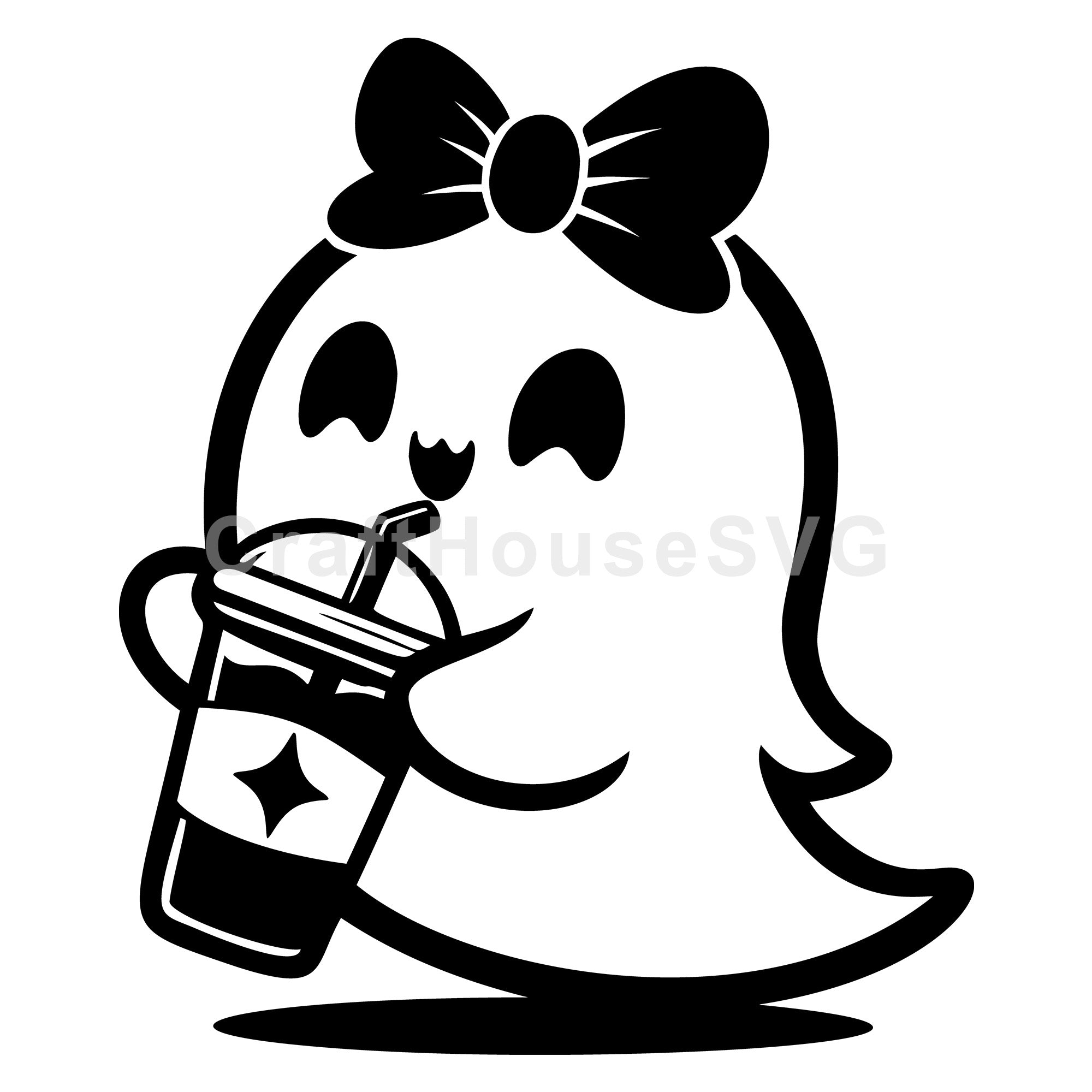 Ghost Iced Latte with a Bow SVG