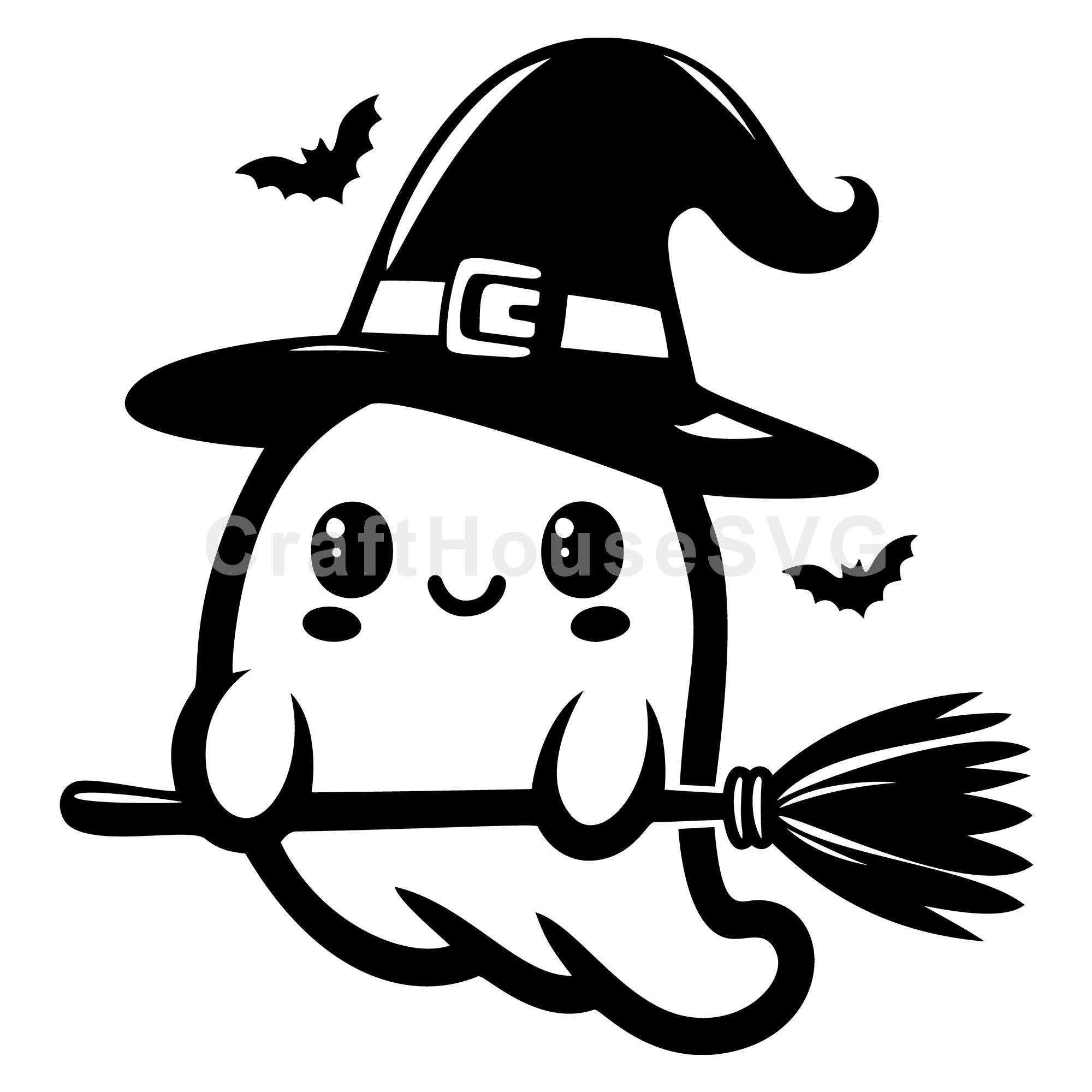 Flying Witch Ghost with Bats SVG