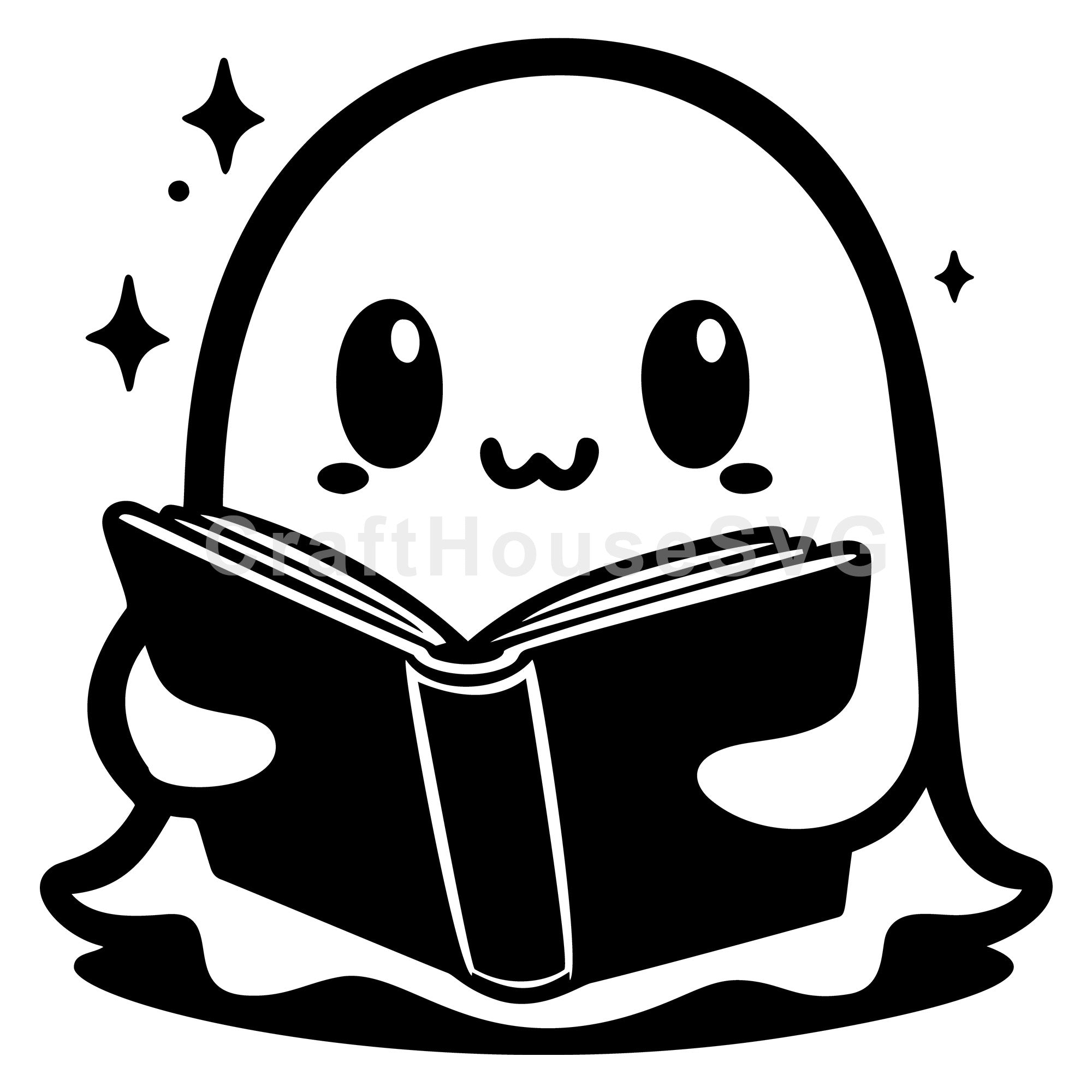 Reading Ghost with Sparkles SVG