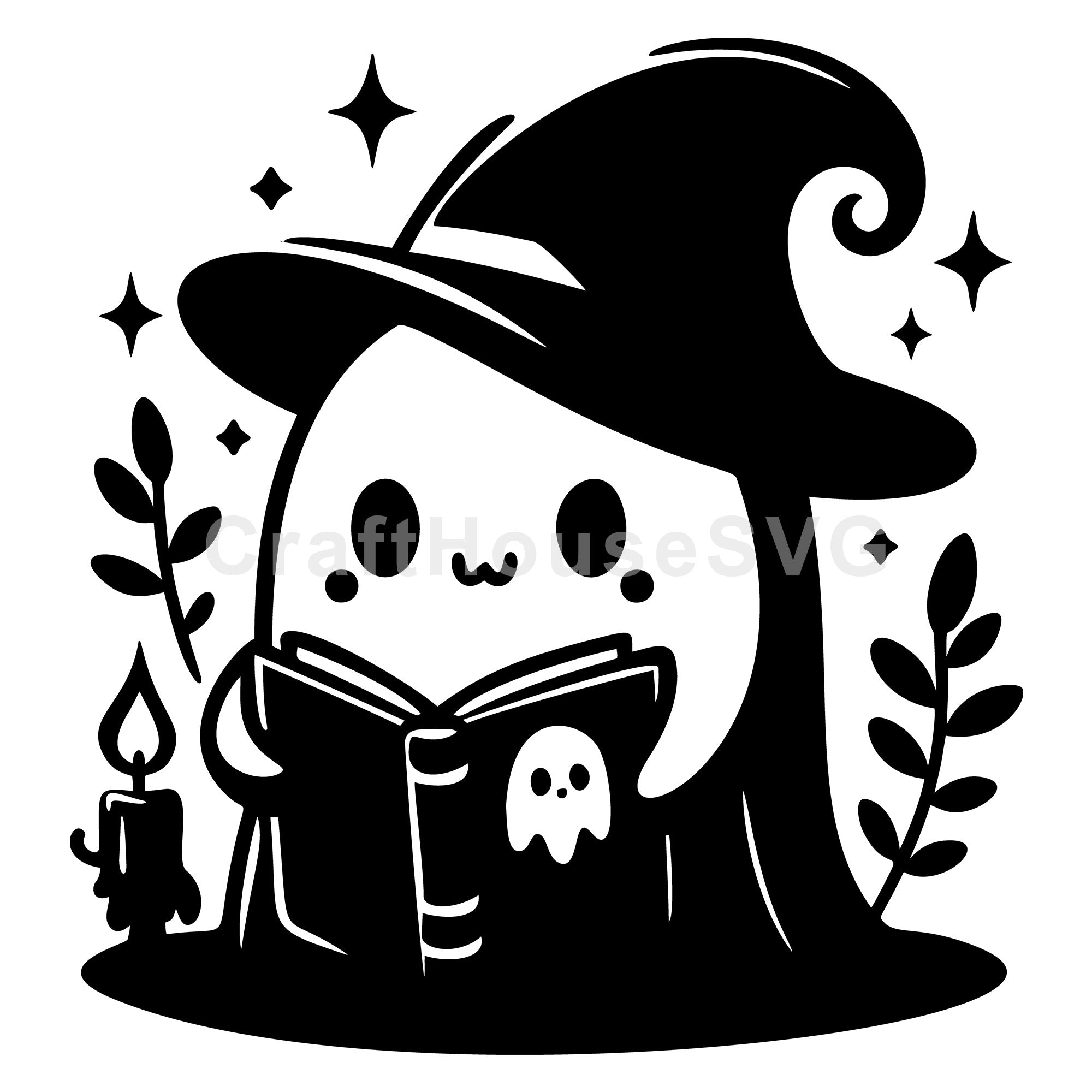 Witch Ghost Reading Book SVG