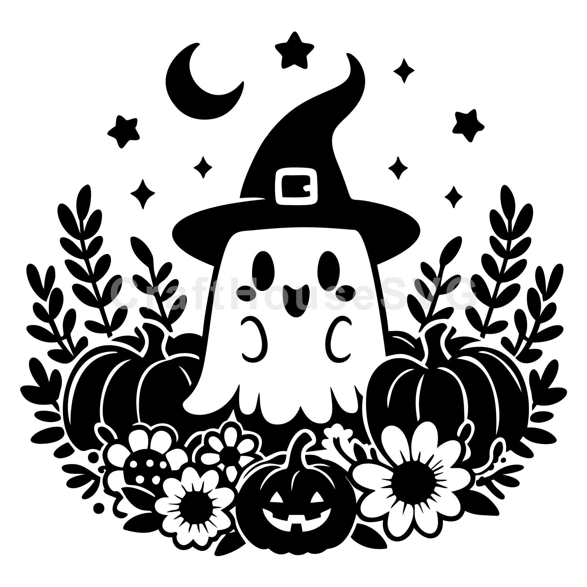 Halloween Witch Ghost Floral Pumpkins SVG