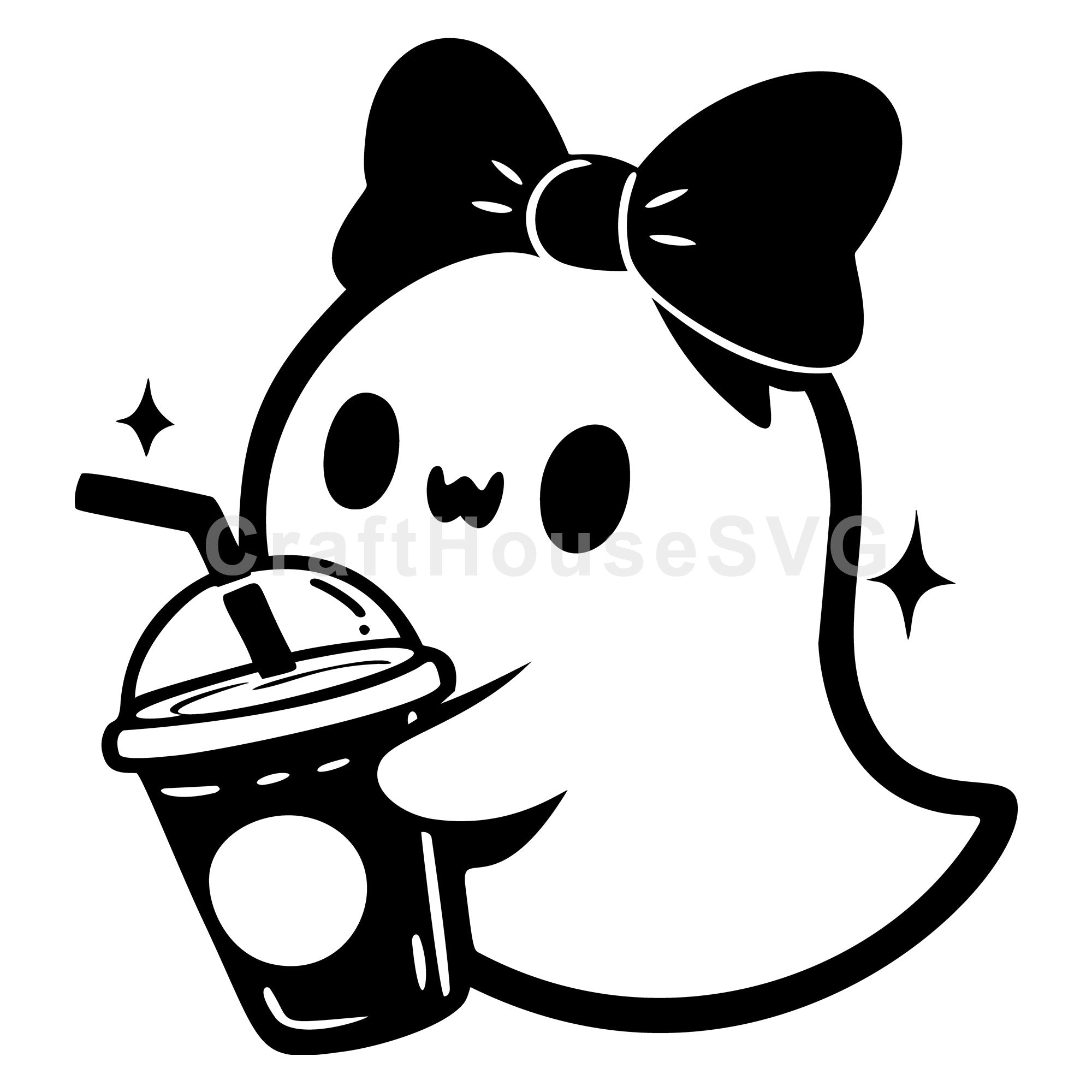 Adorable Ghost with Drink SVG