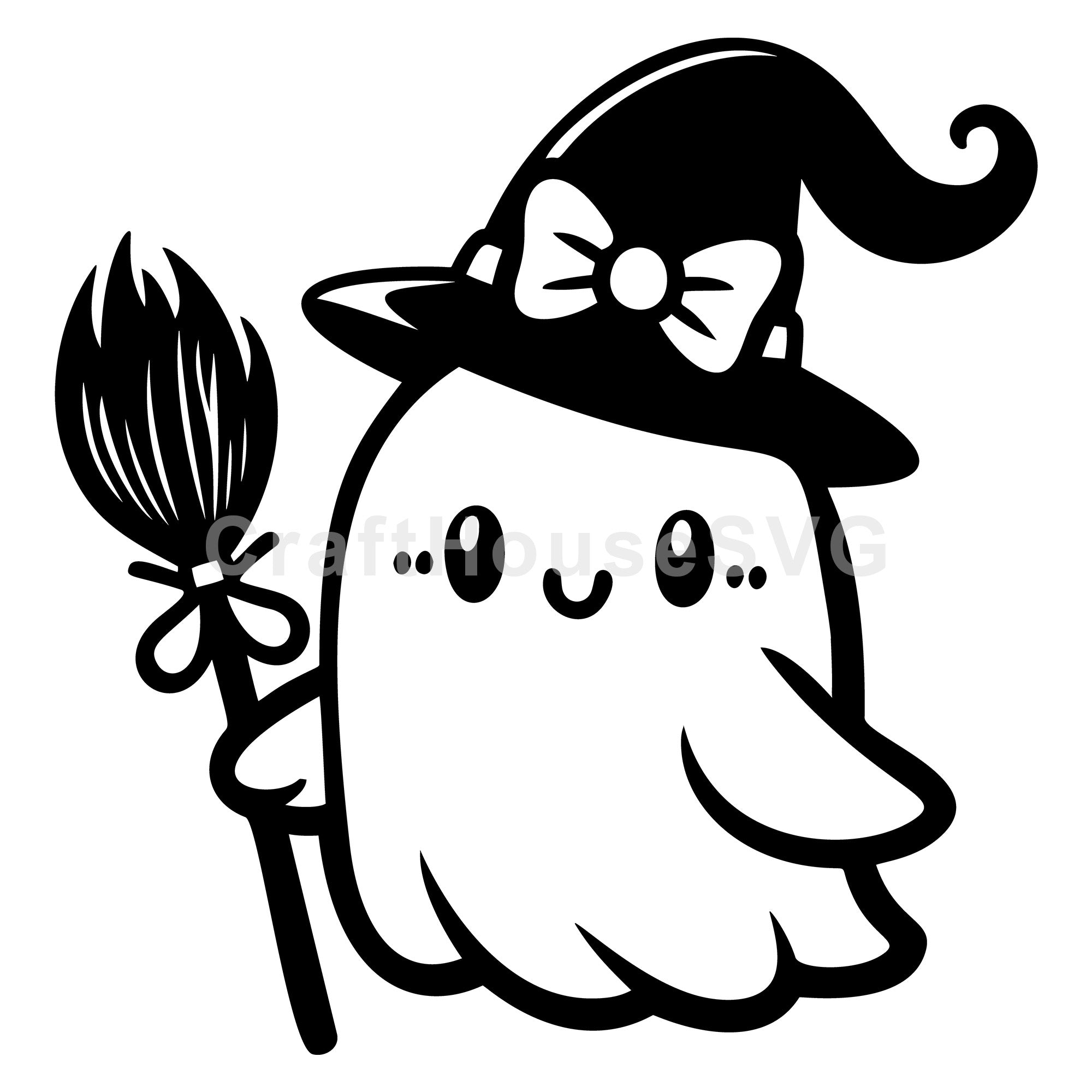 Witch Ghost with Broom SVG