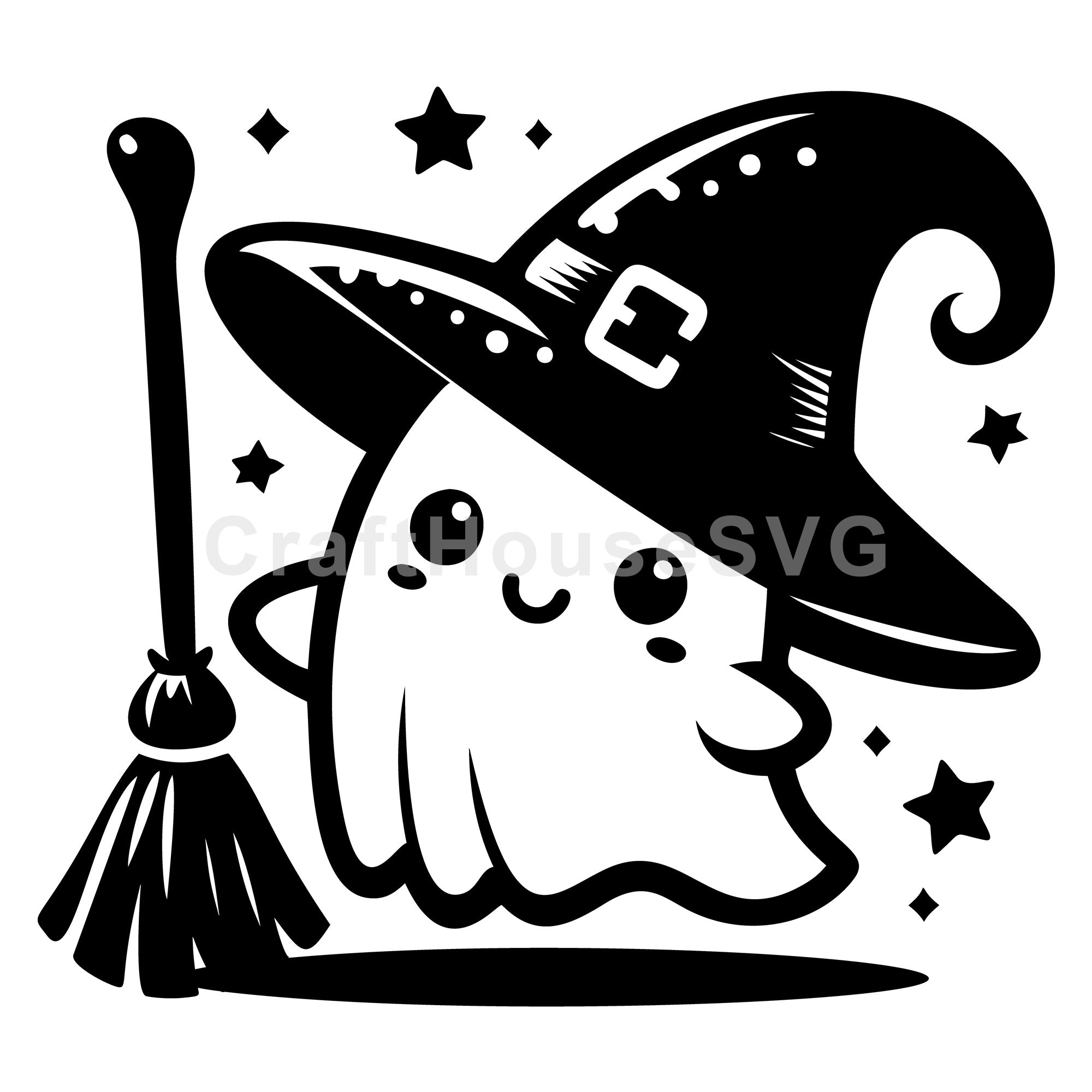 Adorable Wizard Ghost with Broom SVG