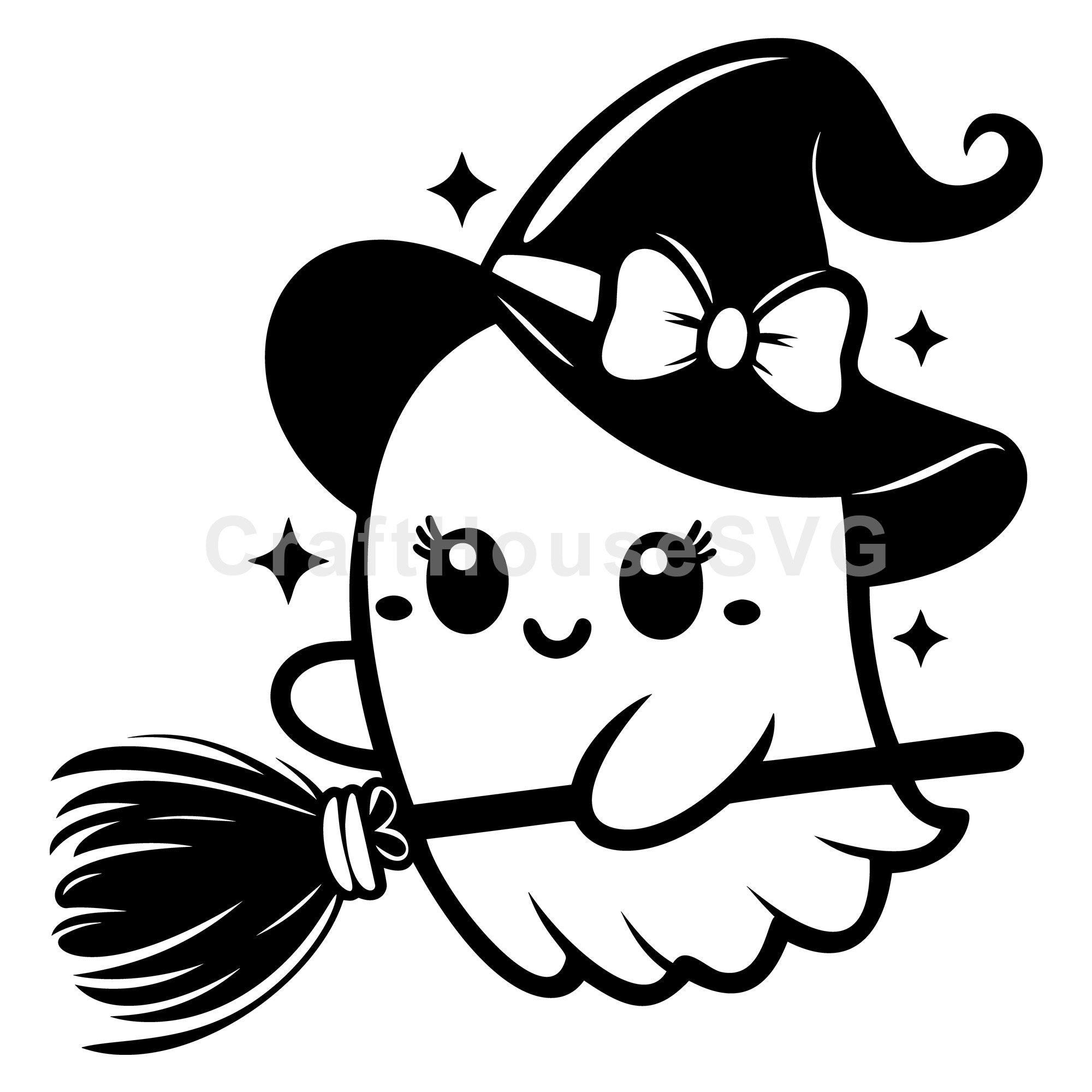 Adorable Witch Ghost with Stars SVG