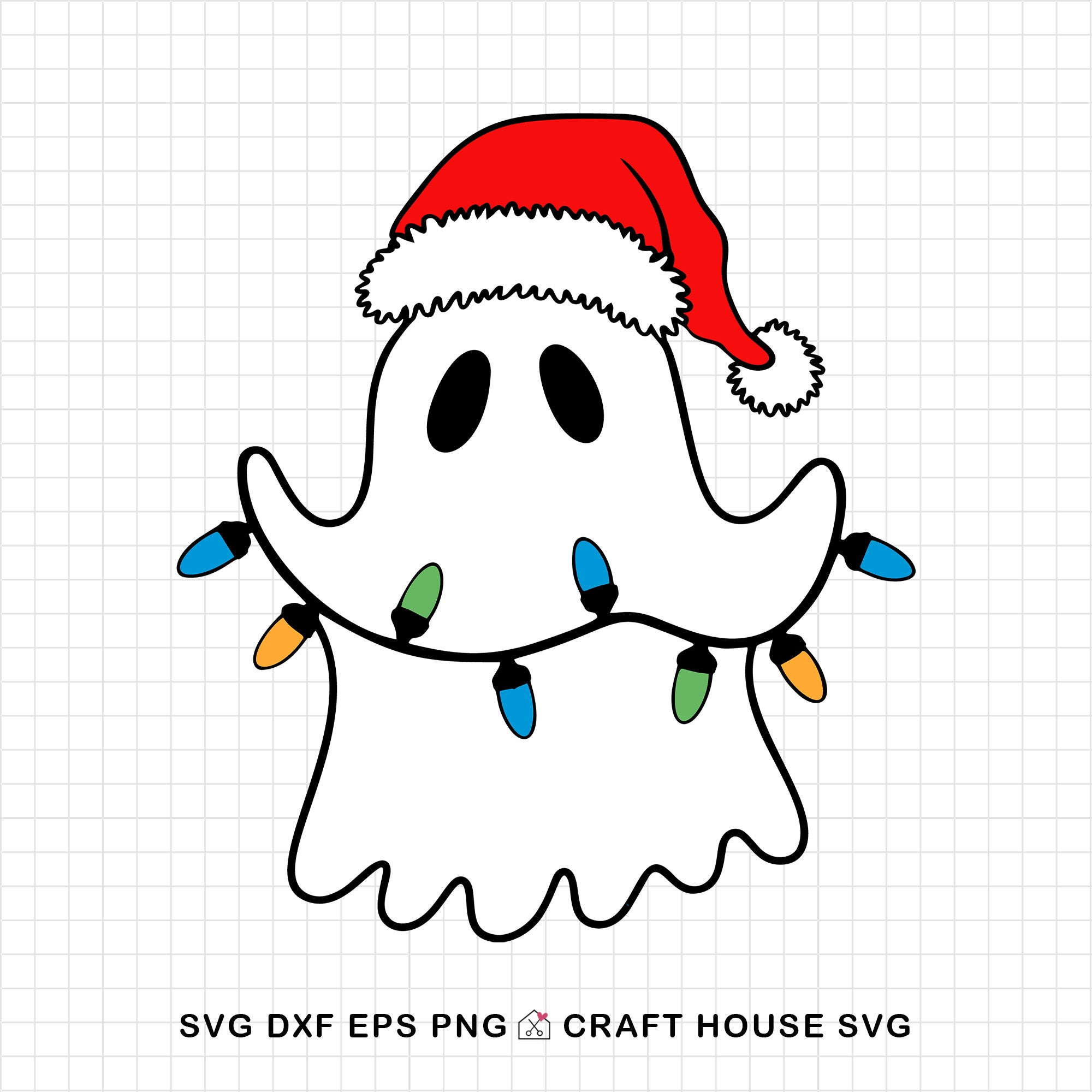 Cute Ghost Holding Christmas Lights SVG